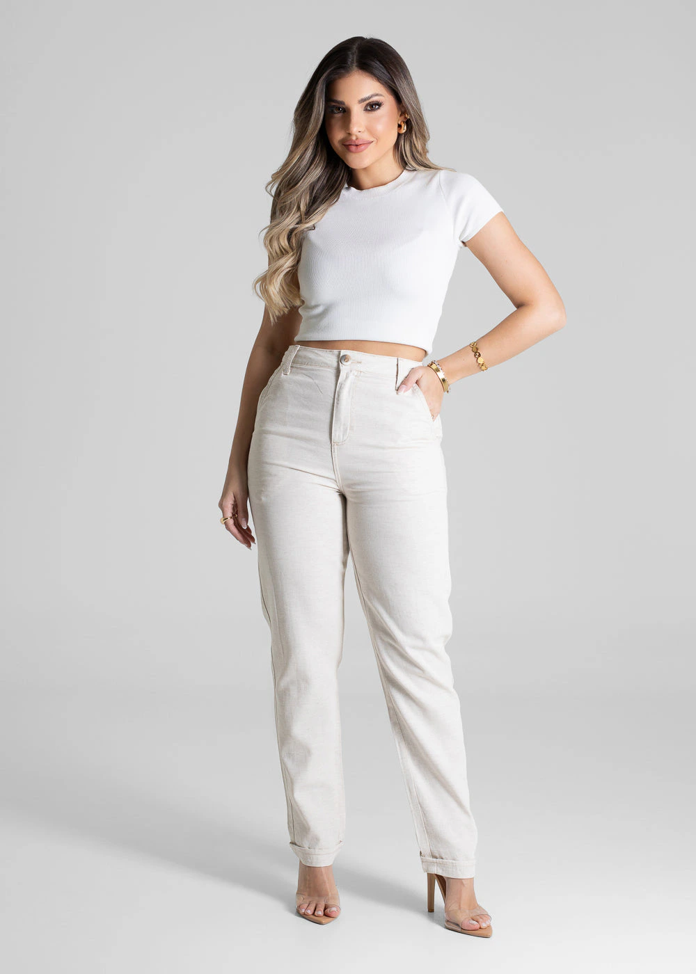 Calça Linho Sawary Reta - 280336 OFF WHITE