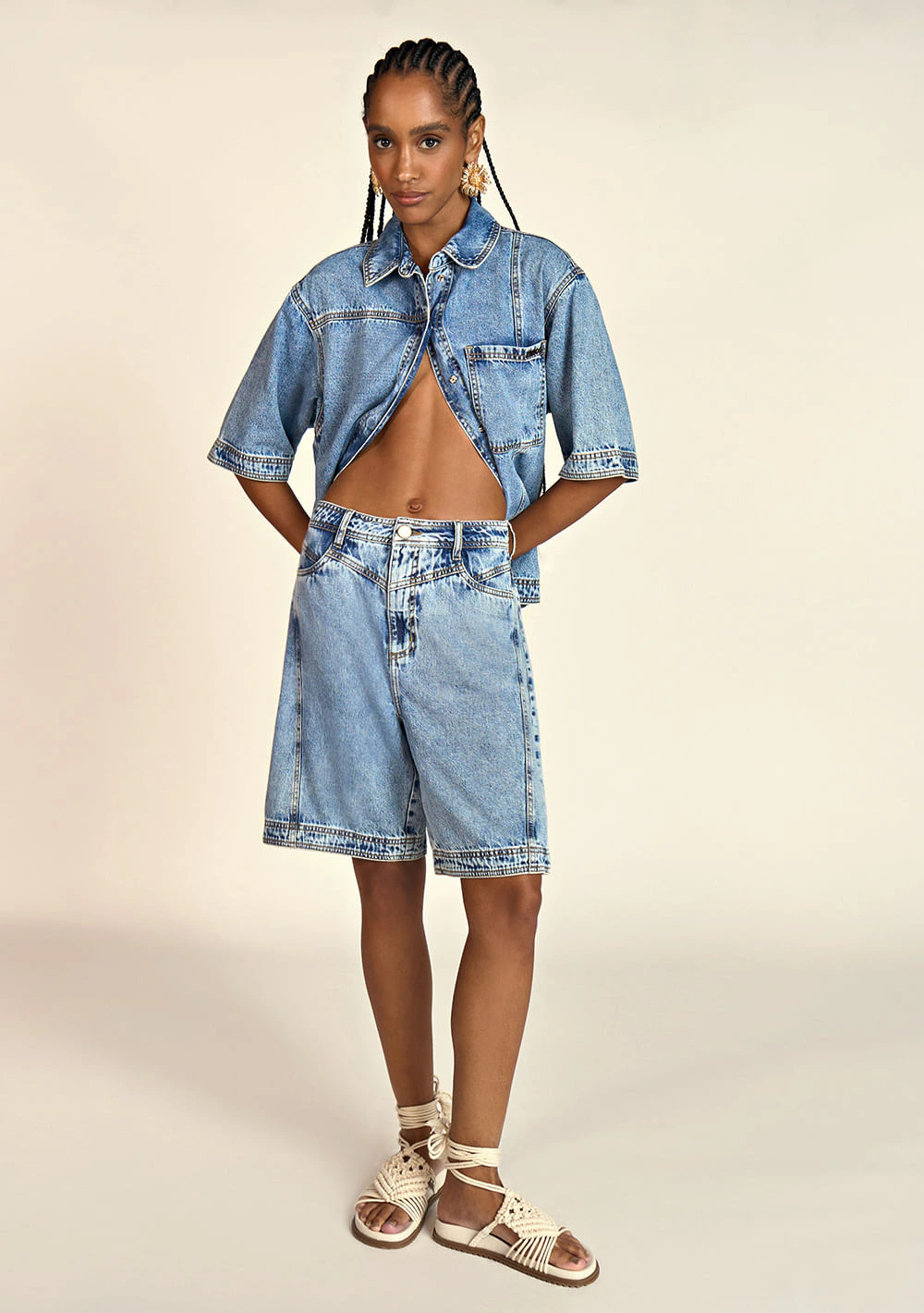 Bermuda Zinco Oversized Com Recortes Jeans