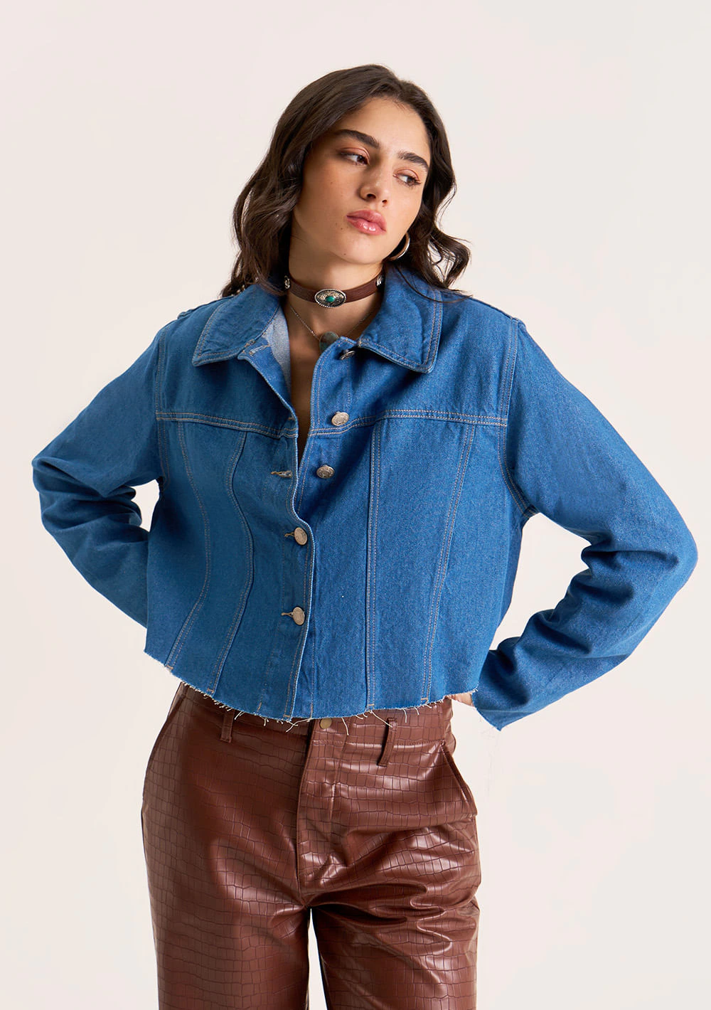 Jaqueta Zinco Solta Manga Longa Padrão Azul