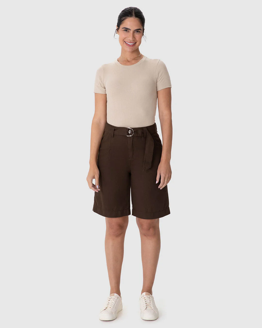 Bermuda Feminina Jorts Acompanha Cinto Em Sarja 100% Algodão