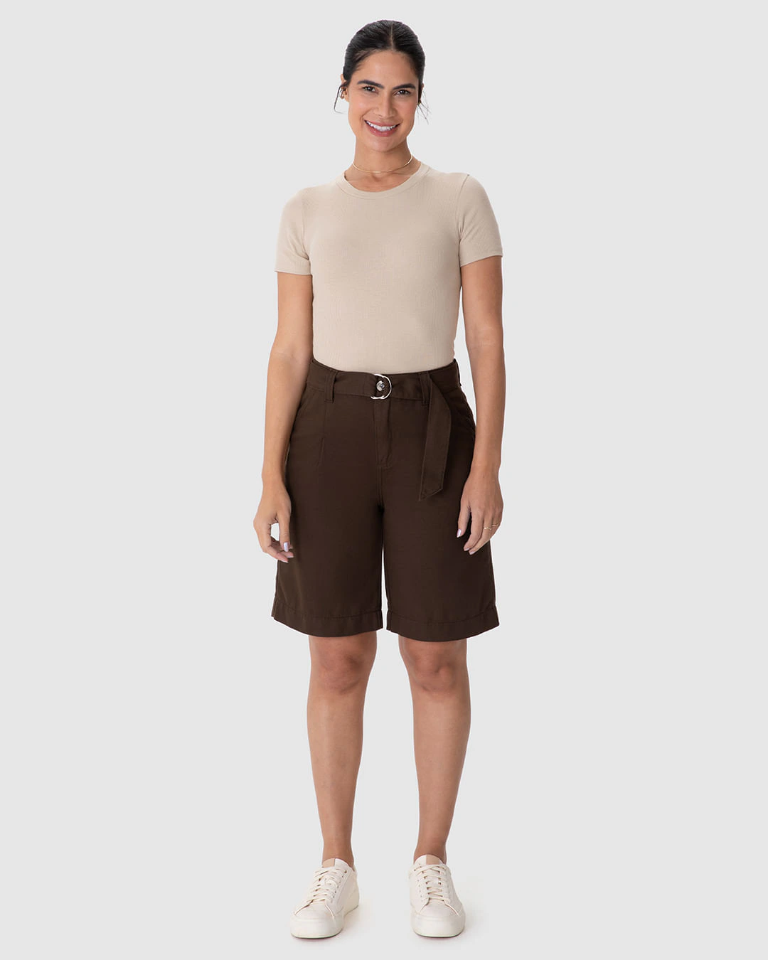 Bermuda Feminina Jorts Acompanha Cinto Em Sarja 100% Algodão