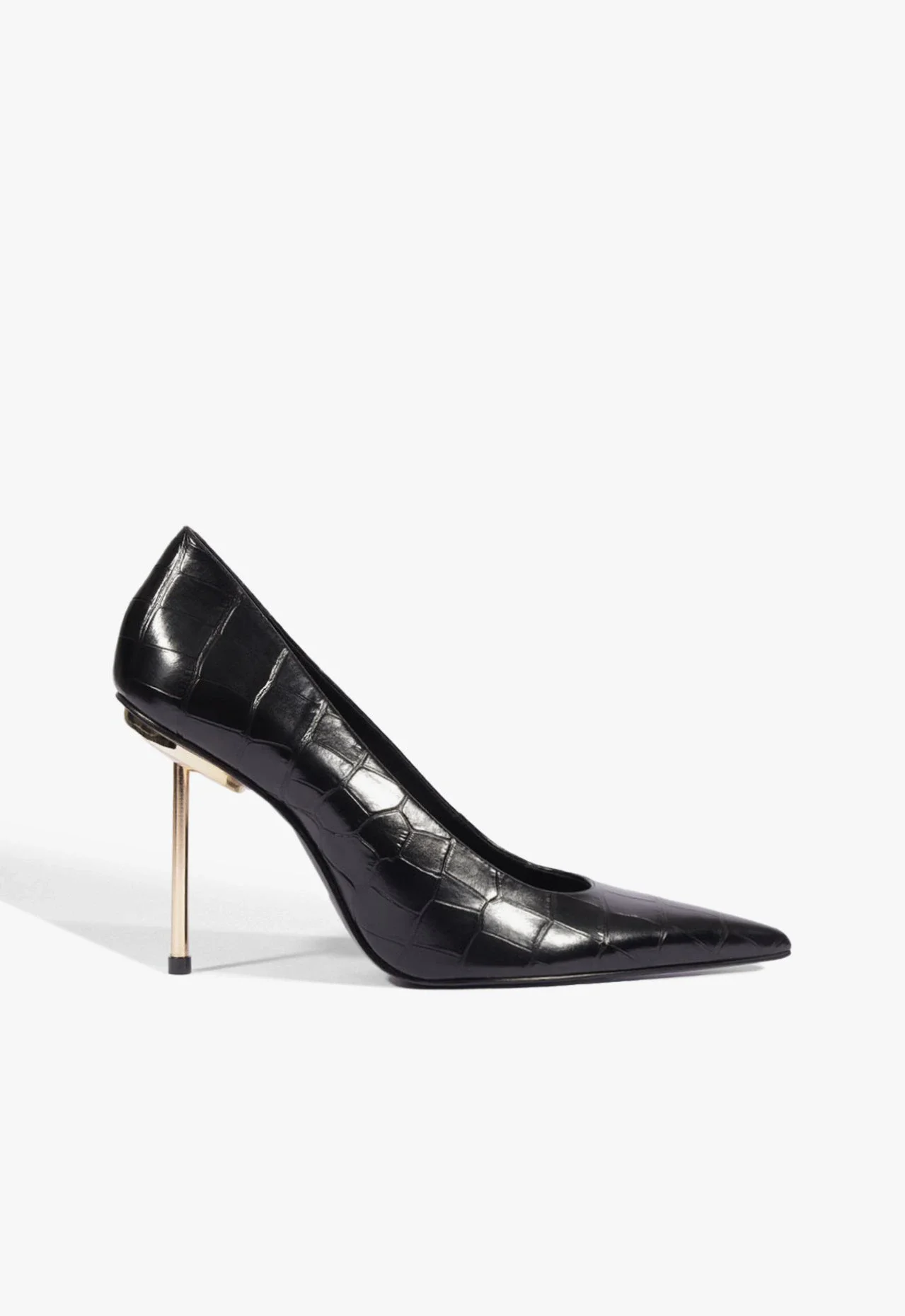 Scarpin Pin Heel Croco Couro Preto