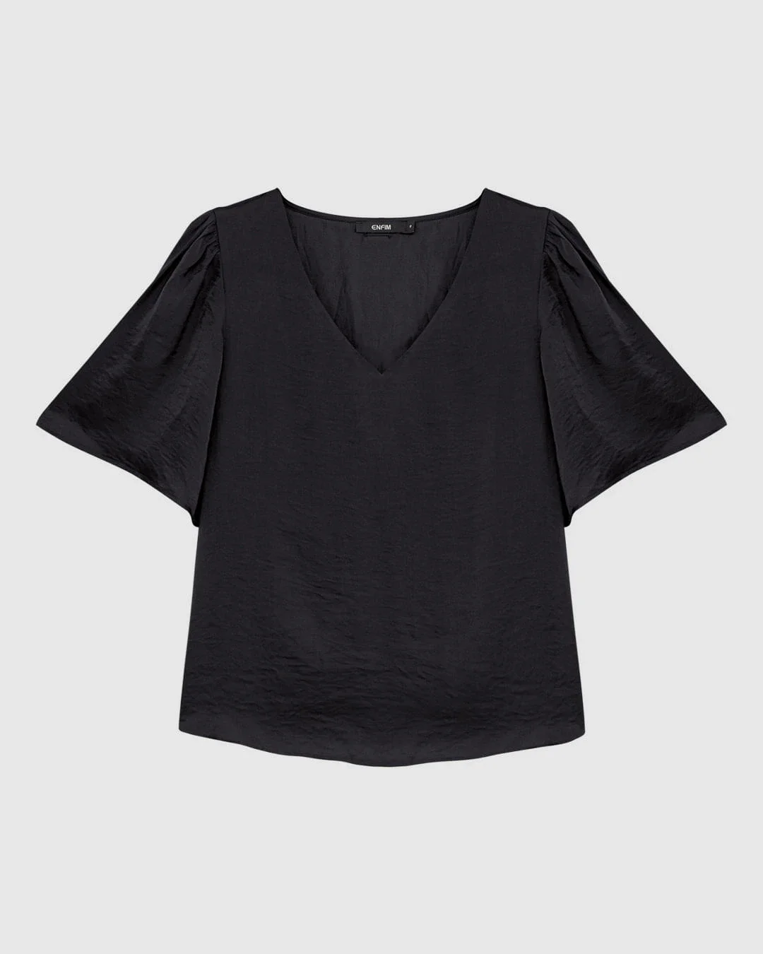 Blusa Ampla Feminina Decote V Tecido Acetinado Texturizado - ENFIM