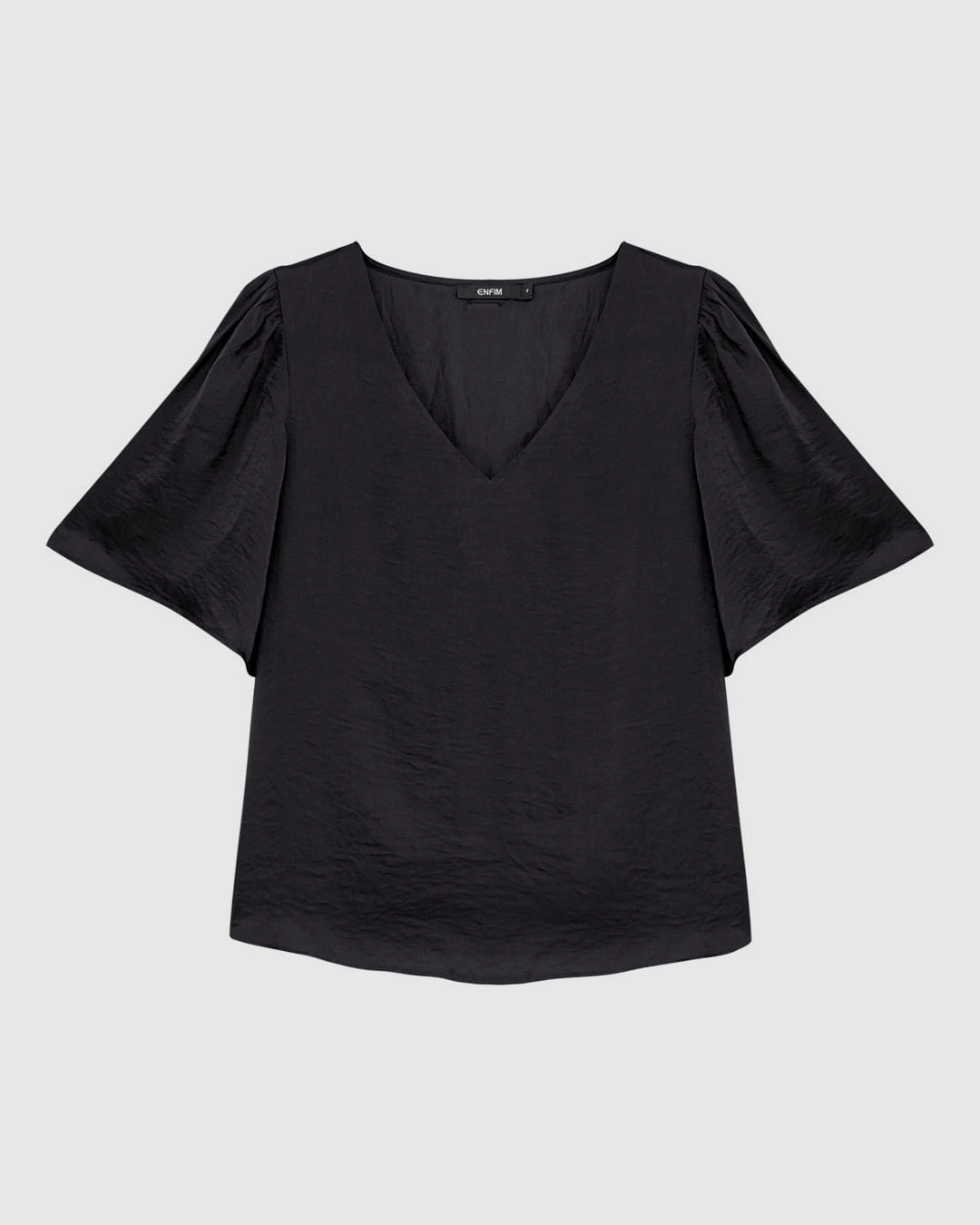 Blusa Ampla Feminina Decote V Tecido Acetinado Texturizado - ENFIM