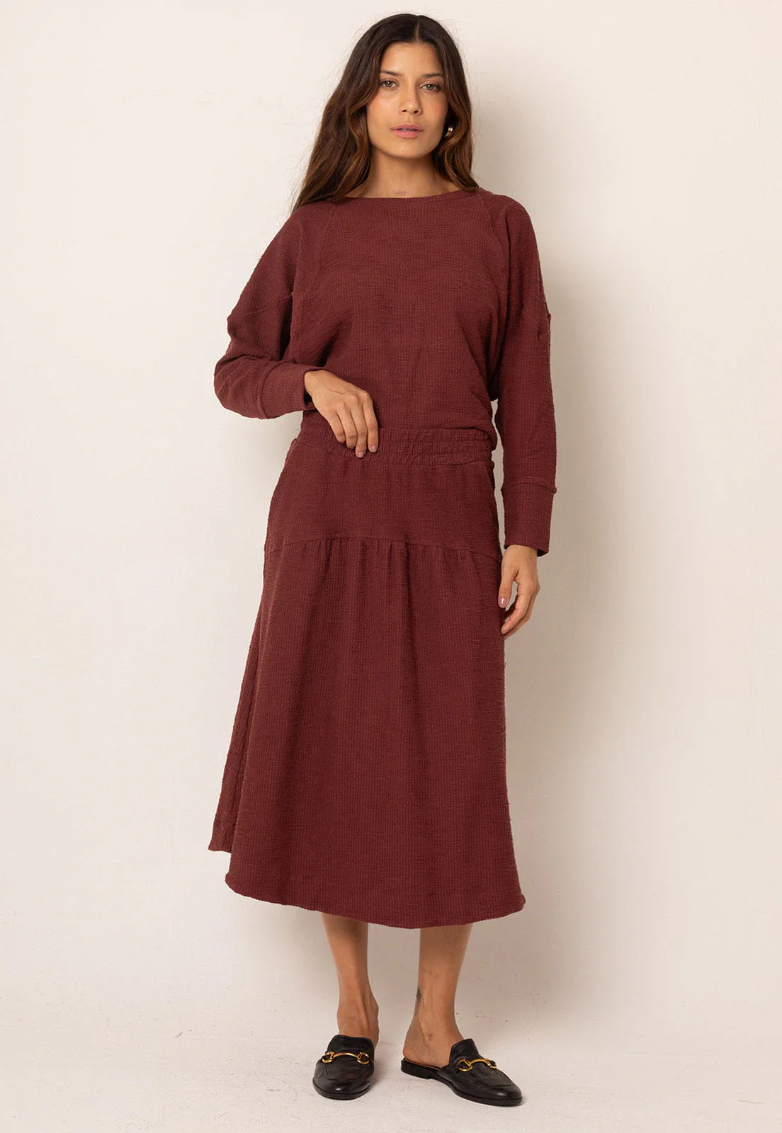 Saia Midi Moletom Rustic Evasê