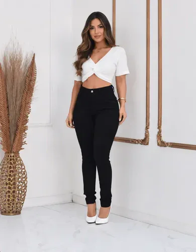 Calça Jeans Feminina Preta Cintura Alta Levanta Bumbum