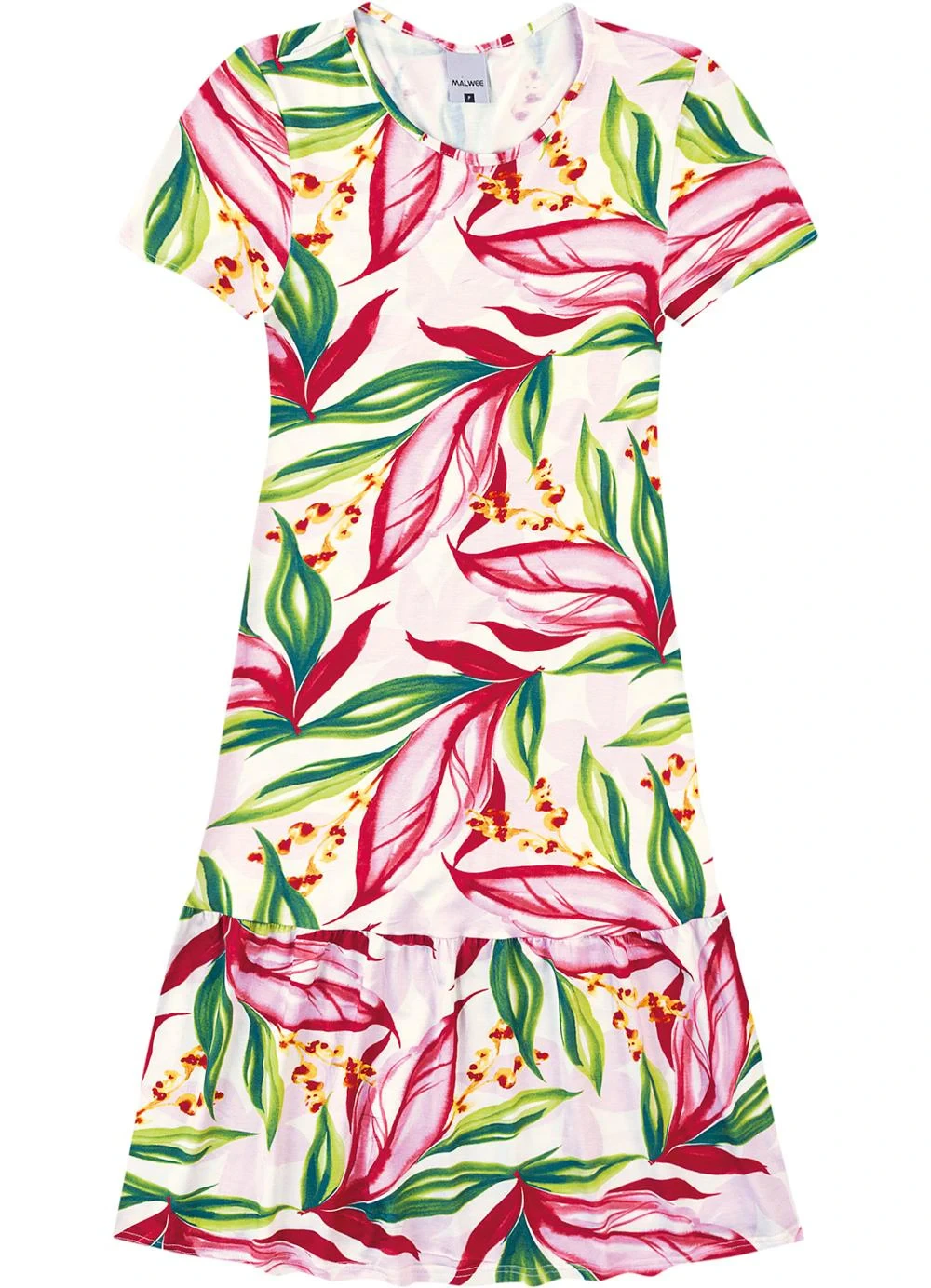 Malwee - Vestido Evasê Tropical Vermelho