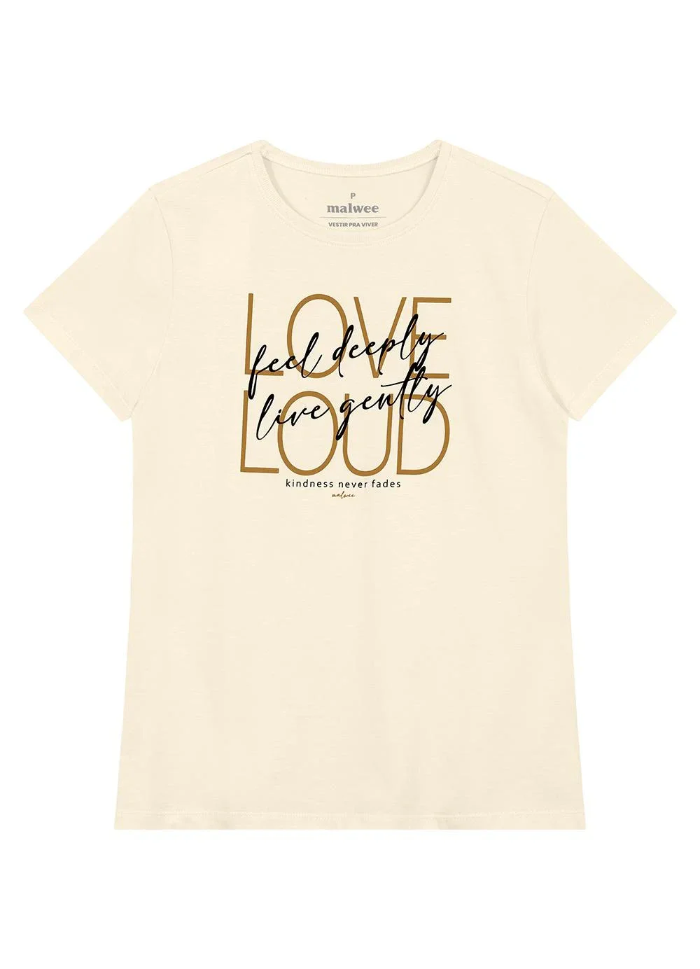 Malwee - Camiseta Slim Love Loud Creme