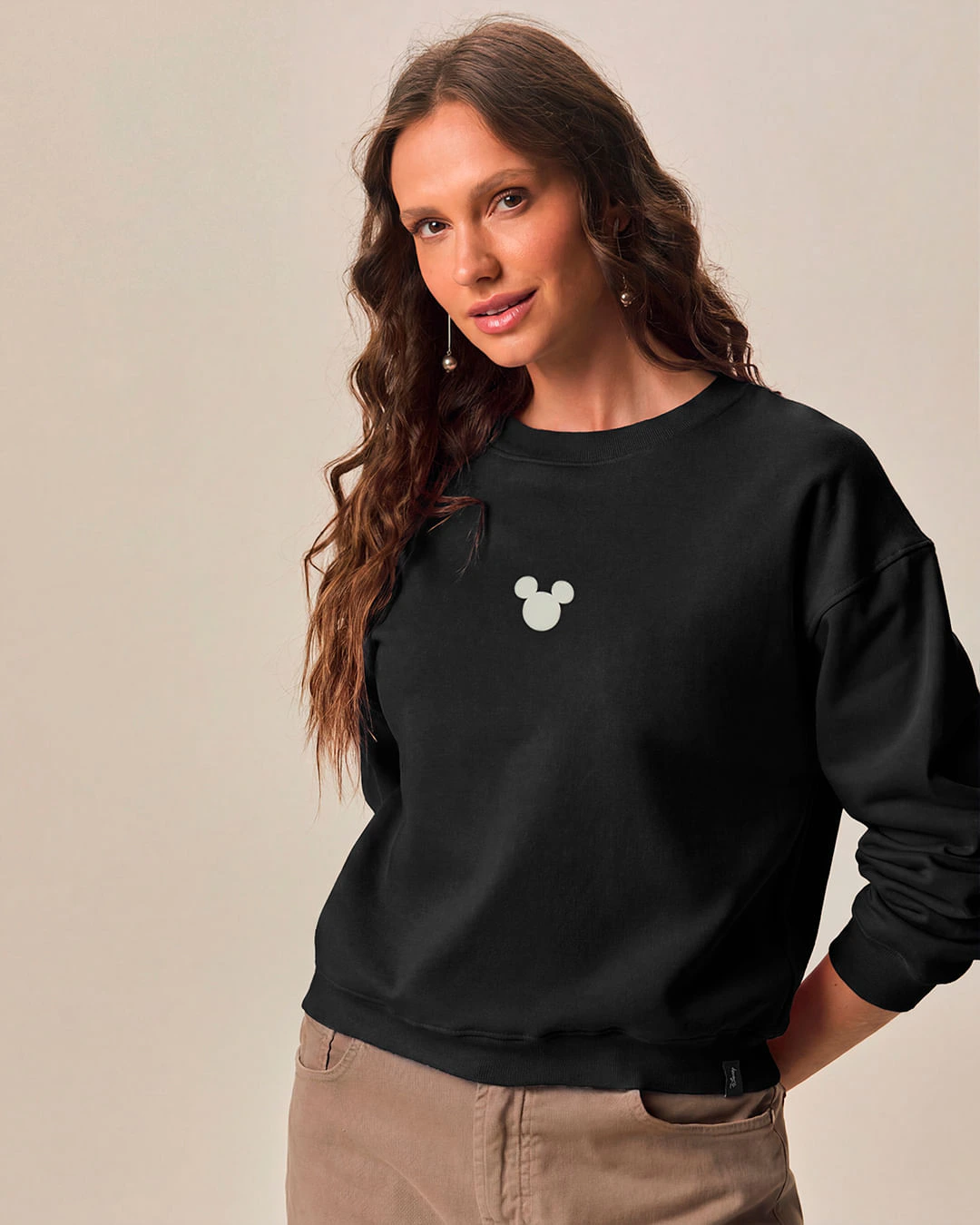 Blusão Amplo Feminino Estampa Frontal Mickey Mouse Em Moletom Flanelado