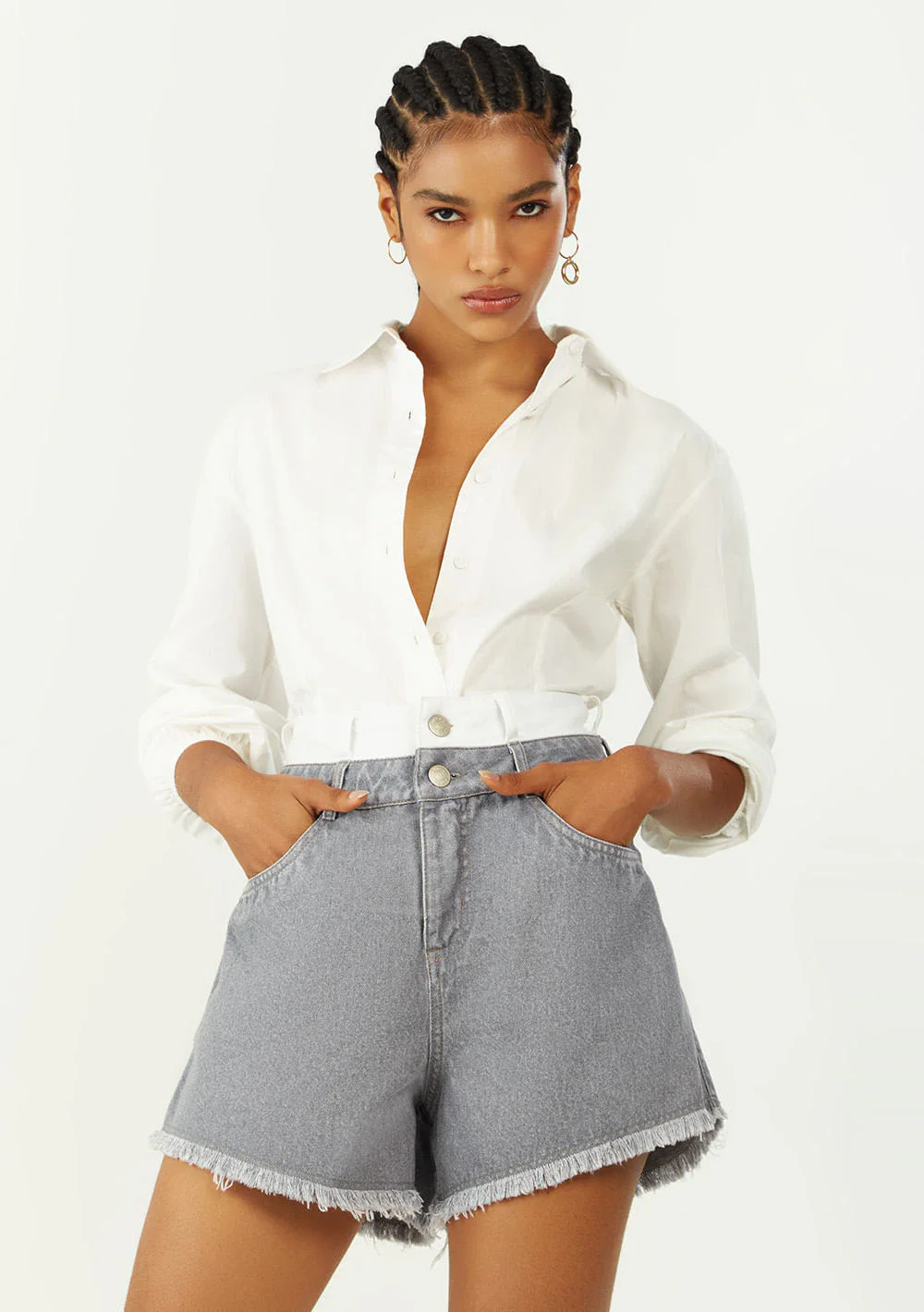 Shorts Zinco Reto Alta Cinza