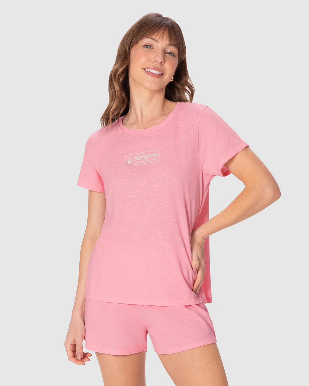 Pijama Curto Feminino Blusa Good Morning Pajamas All Day Em Malha Fio A Fio