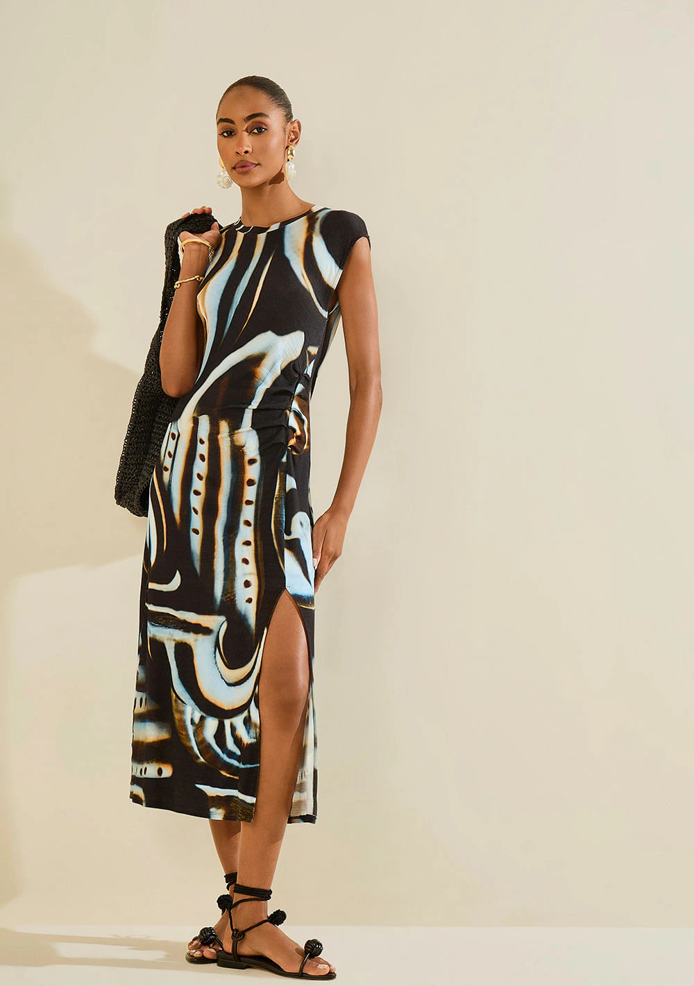 Vestido Midi Náutilo Preto/azul