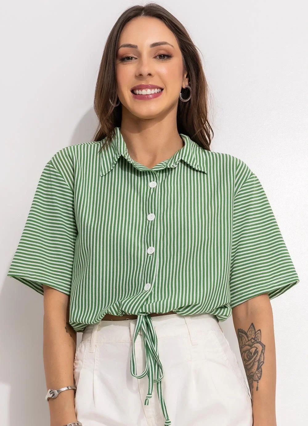 Bimini - Camisa Verde em Meia Malha Listrada