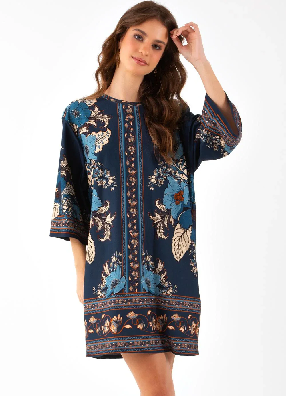 Farm - Vestido T-Shirt Big Dalia Azul