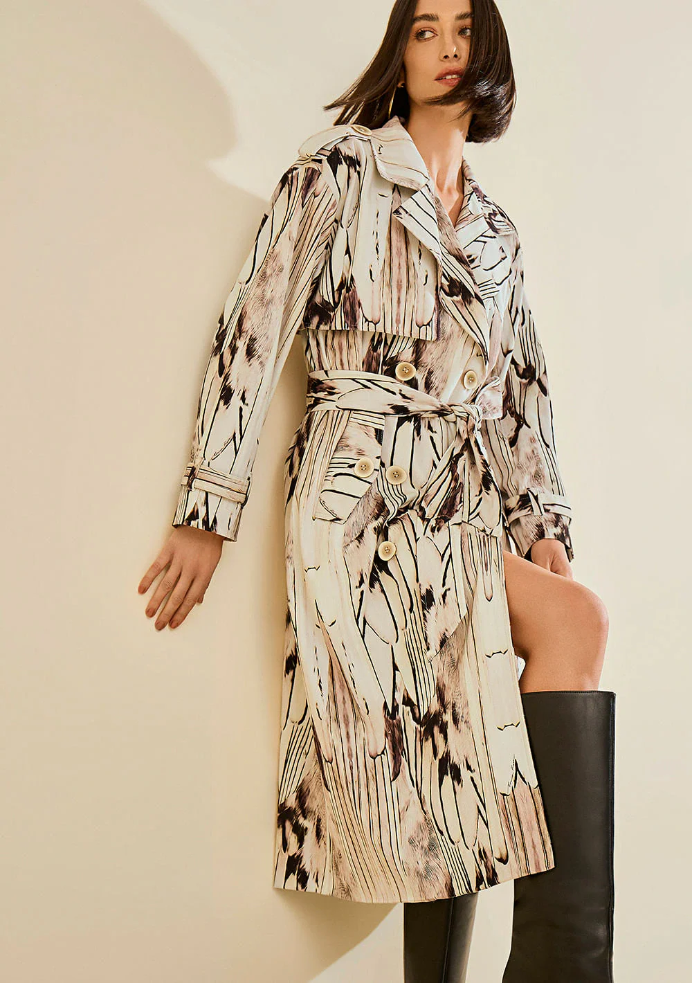 Casaco Morena Rosa Solto Manga Longa Alongado Off White/Marrom