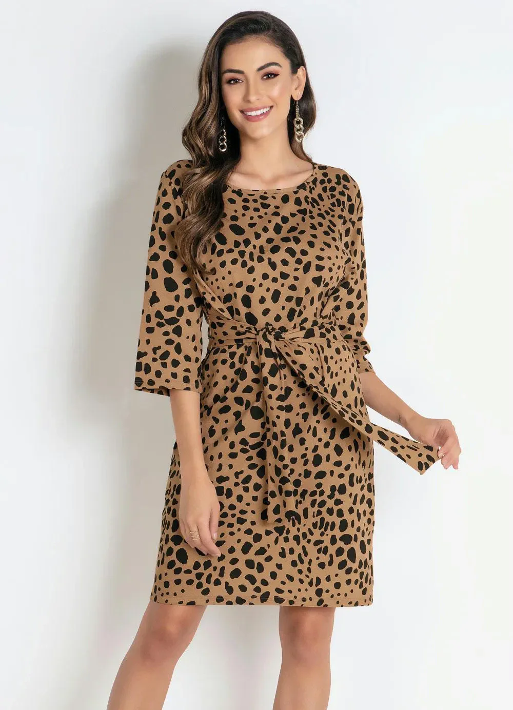 Moda Pop - Vestido Bege com Amarração na Cintura