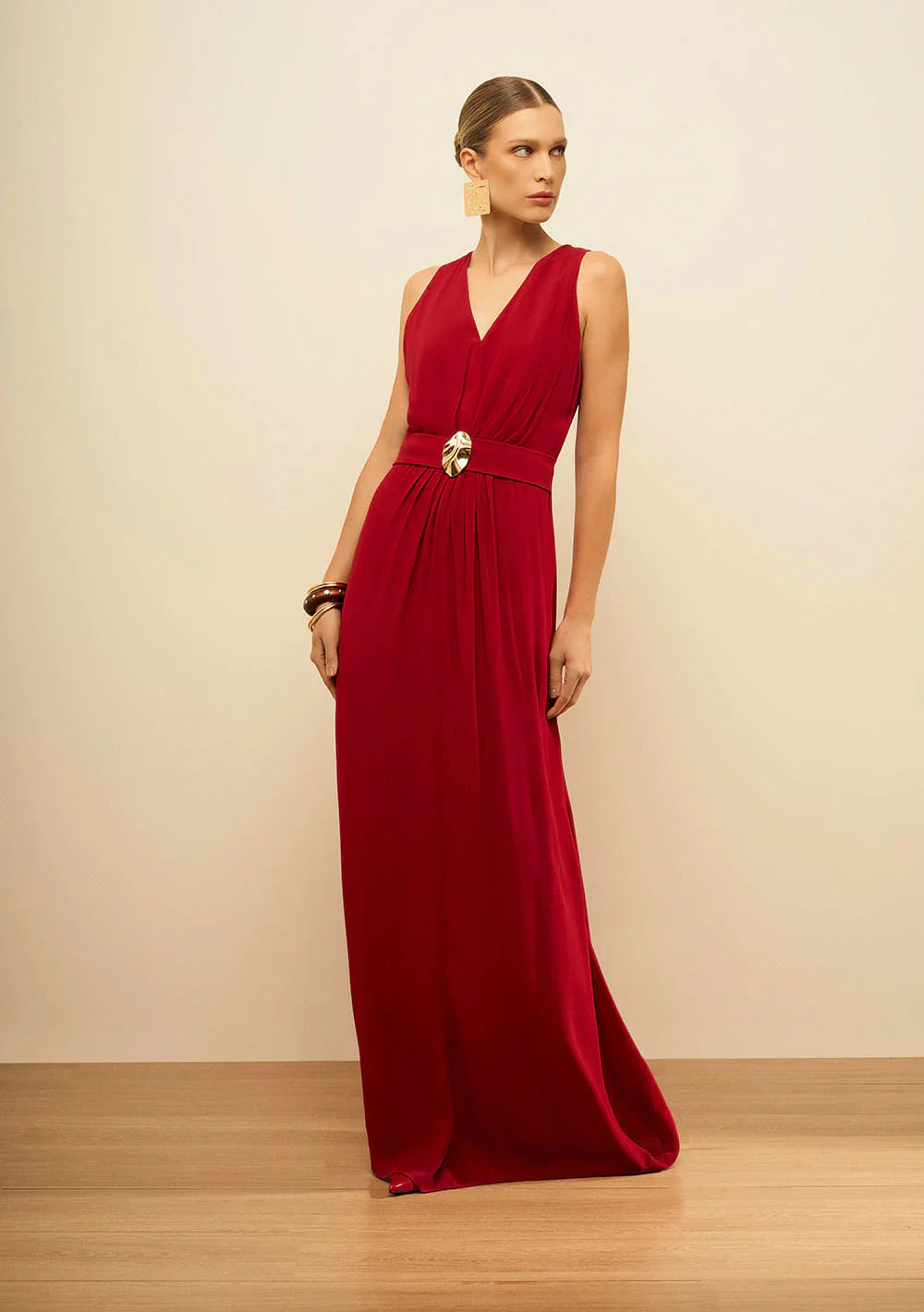 Vestido Maria.Valentina Solto Decote V Sem Manga Longo Vermelho