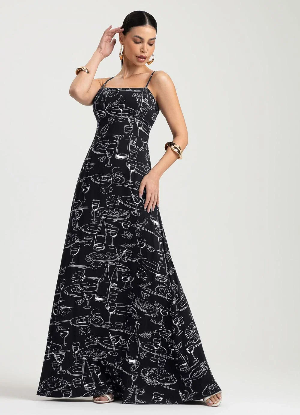 Gris - Vestido Longo em Viscose Preto