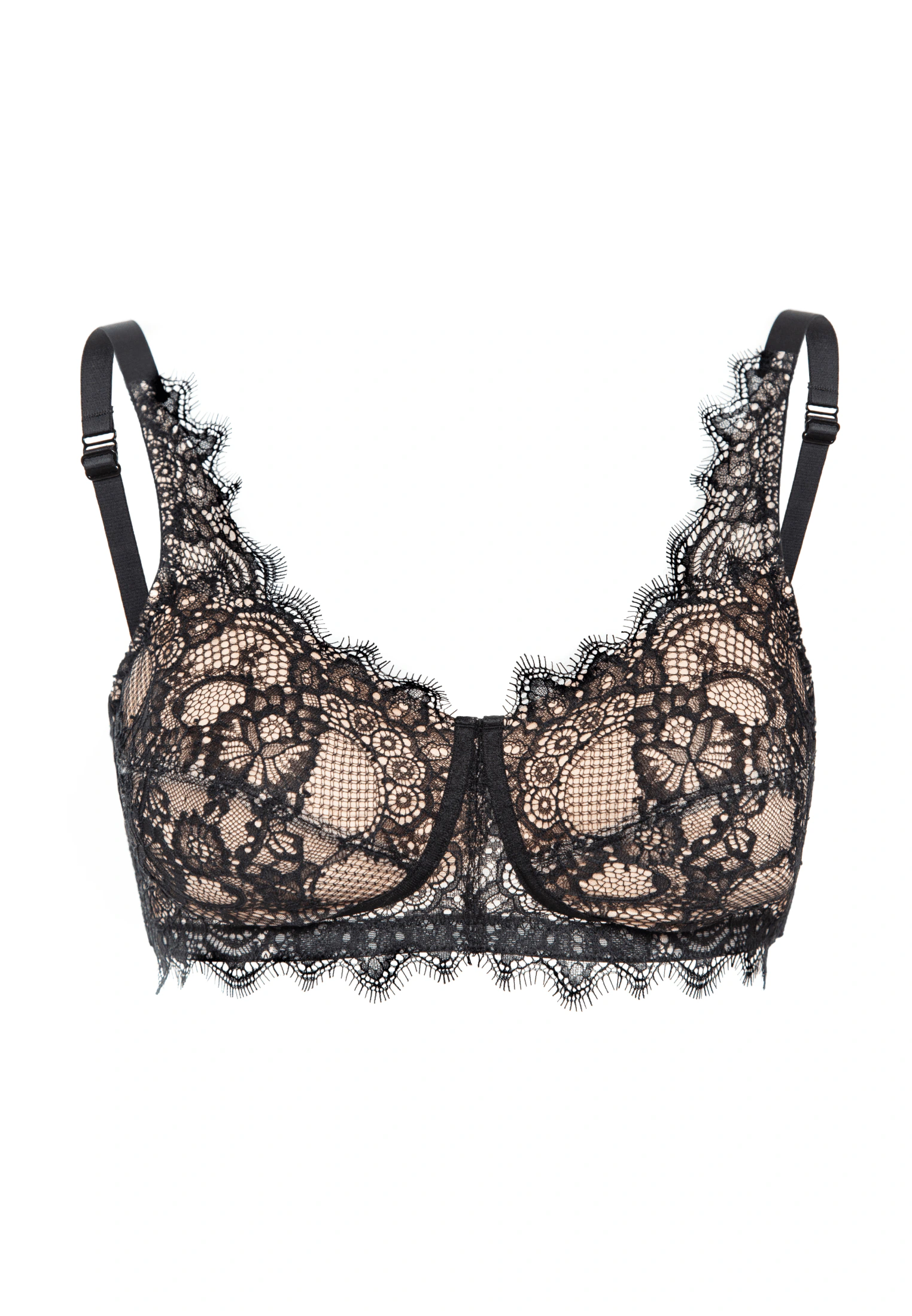 Sutiã Cobertura Total S/ Bojo Renda Allure Megami Preto/Nude