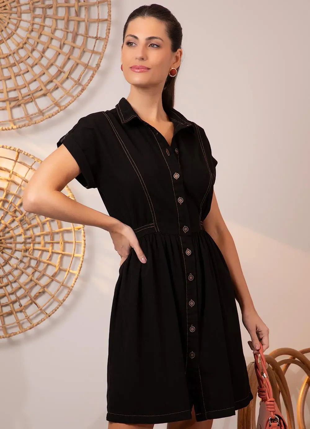 Quintess - Vestido Jeans Preto em Jeans