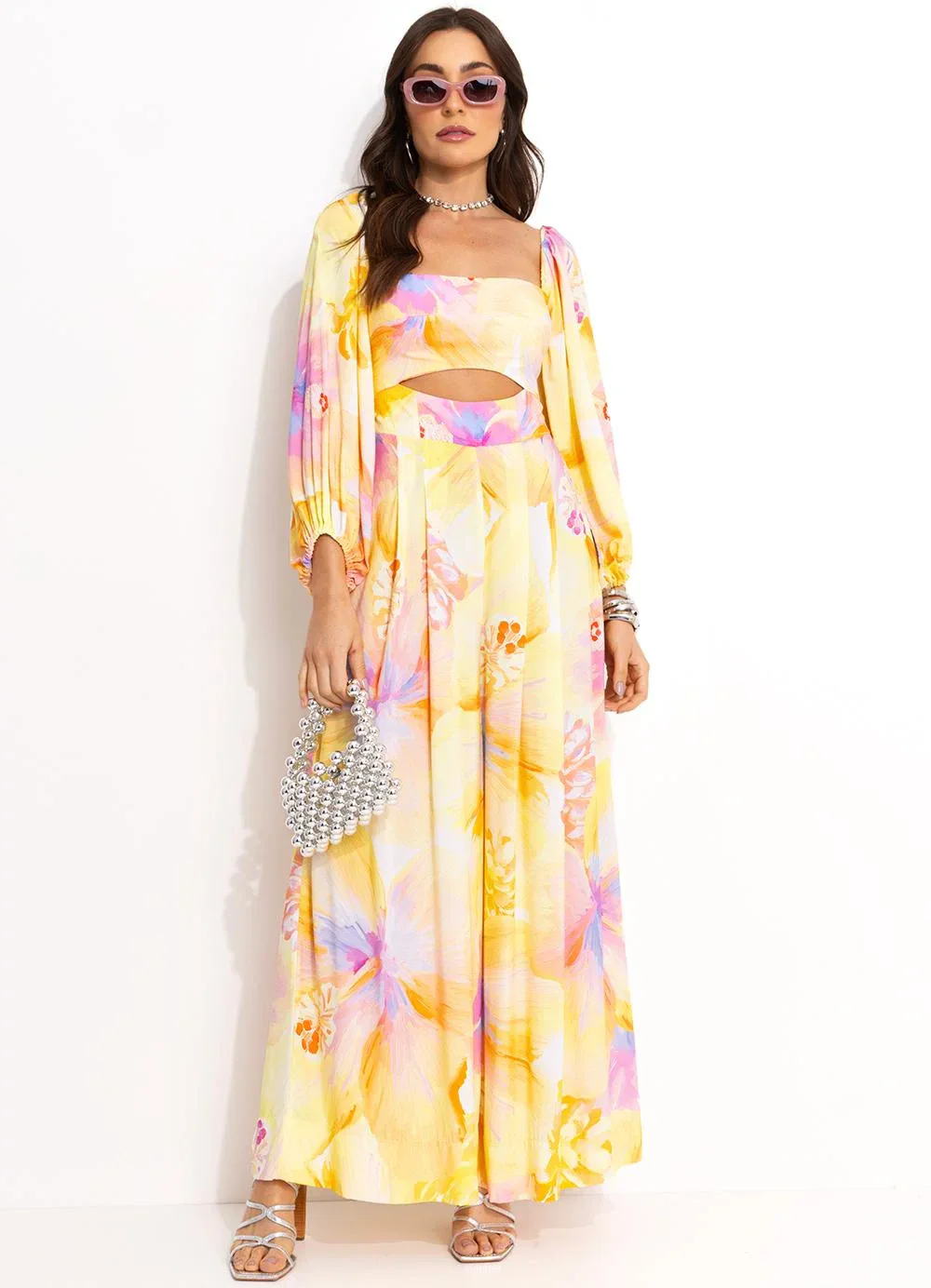 Farm - Macacão Longo em Viscose Amarelo