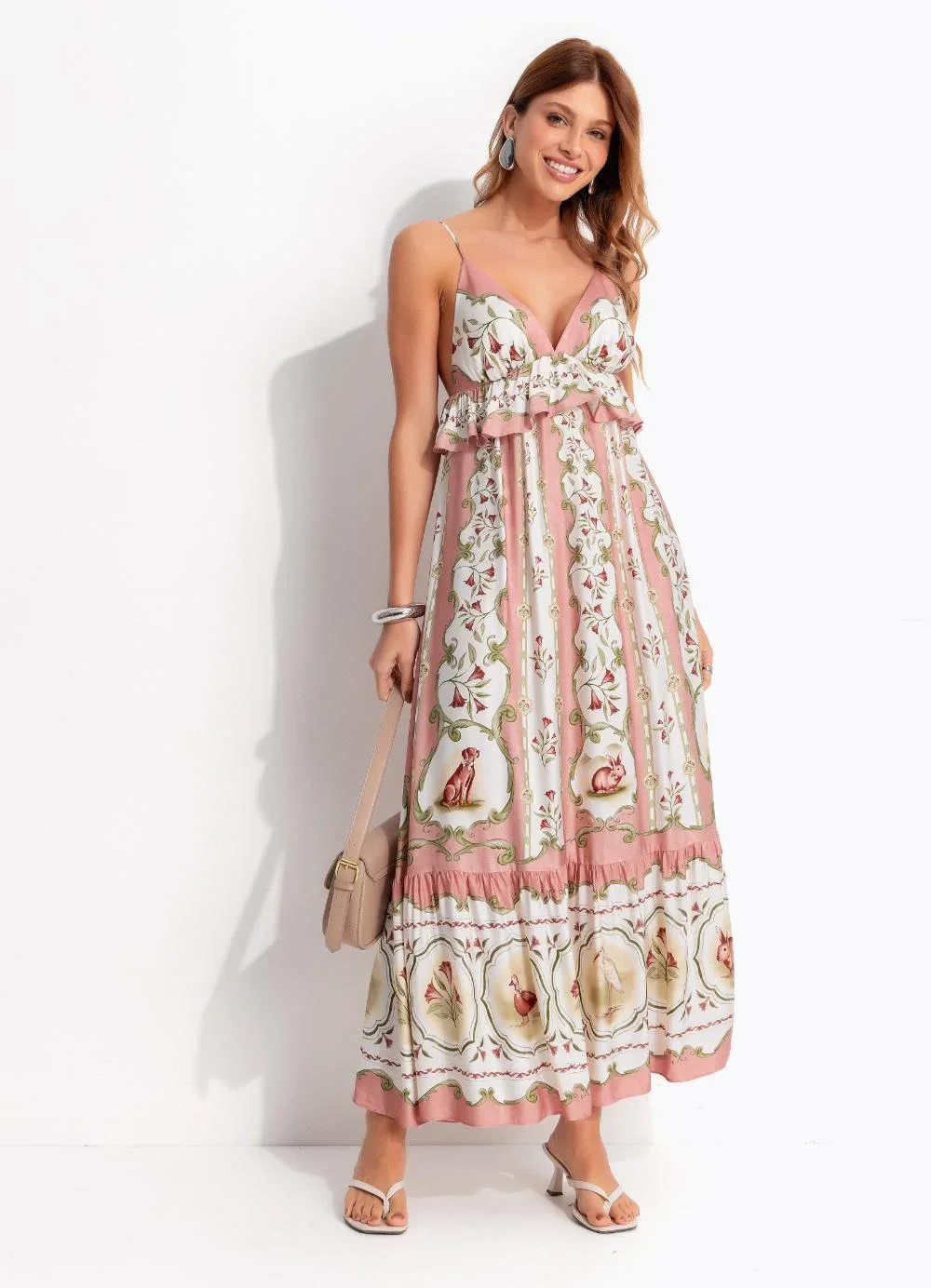 Farm - Vestido Longo Doce Encanto Bege
