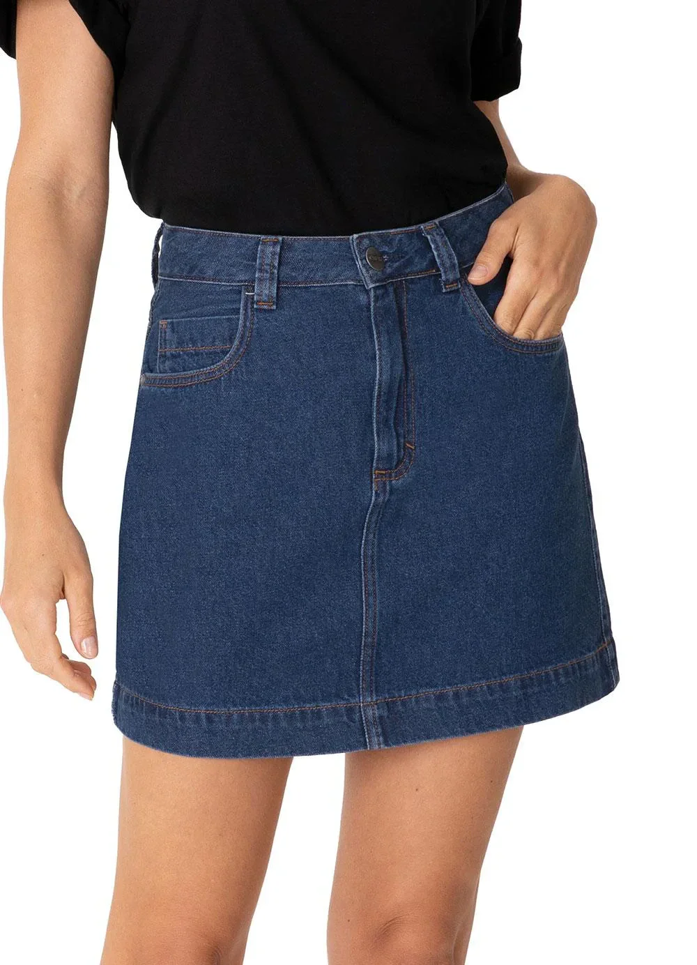 Enfim - Saia Curta Linha a Jeans Azul Escuro