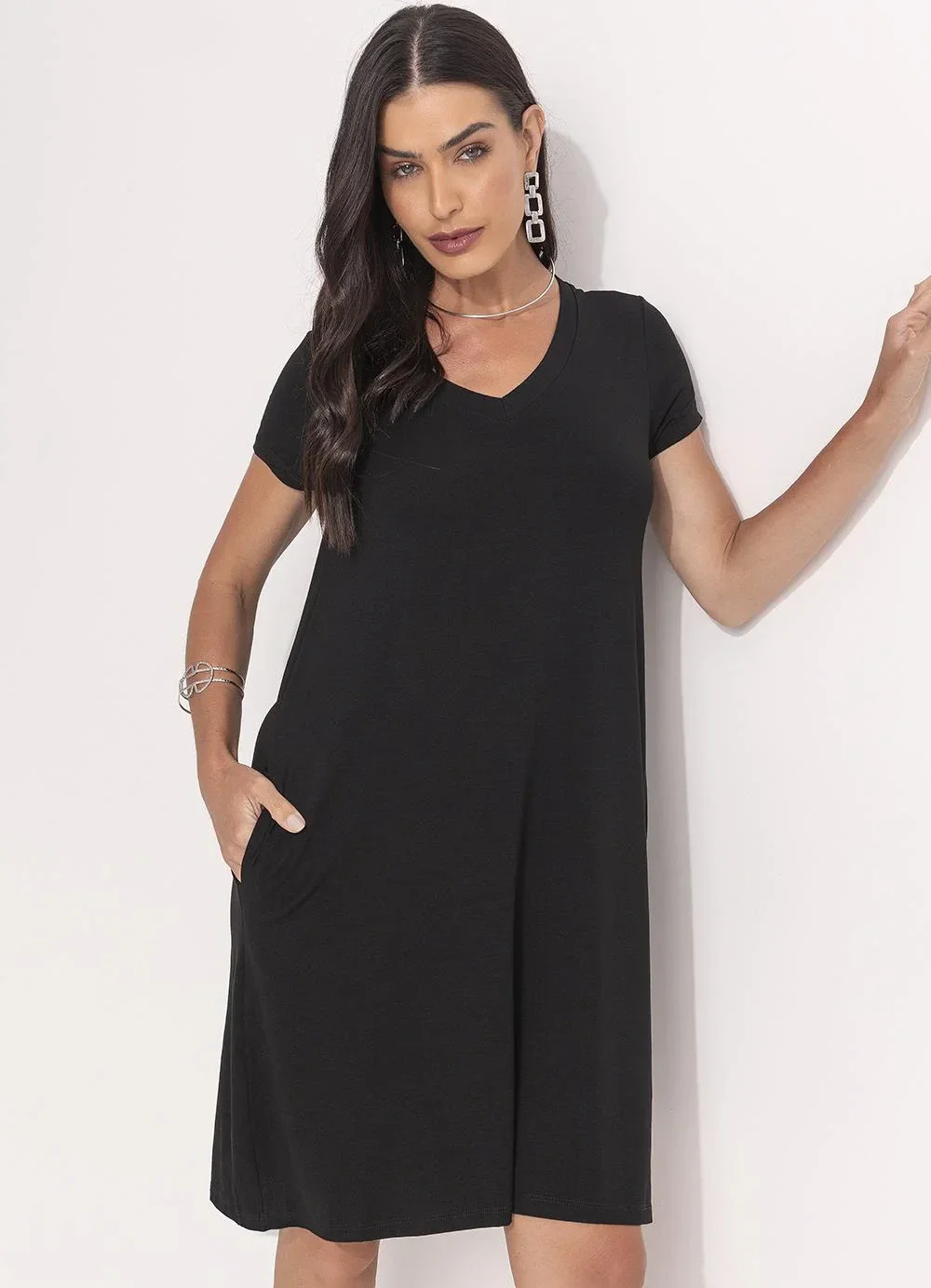 Quintess - Vestido Preto em Malha de Viscose