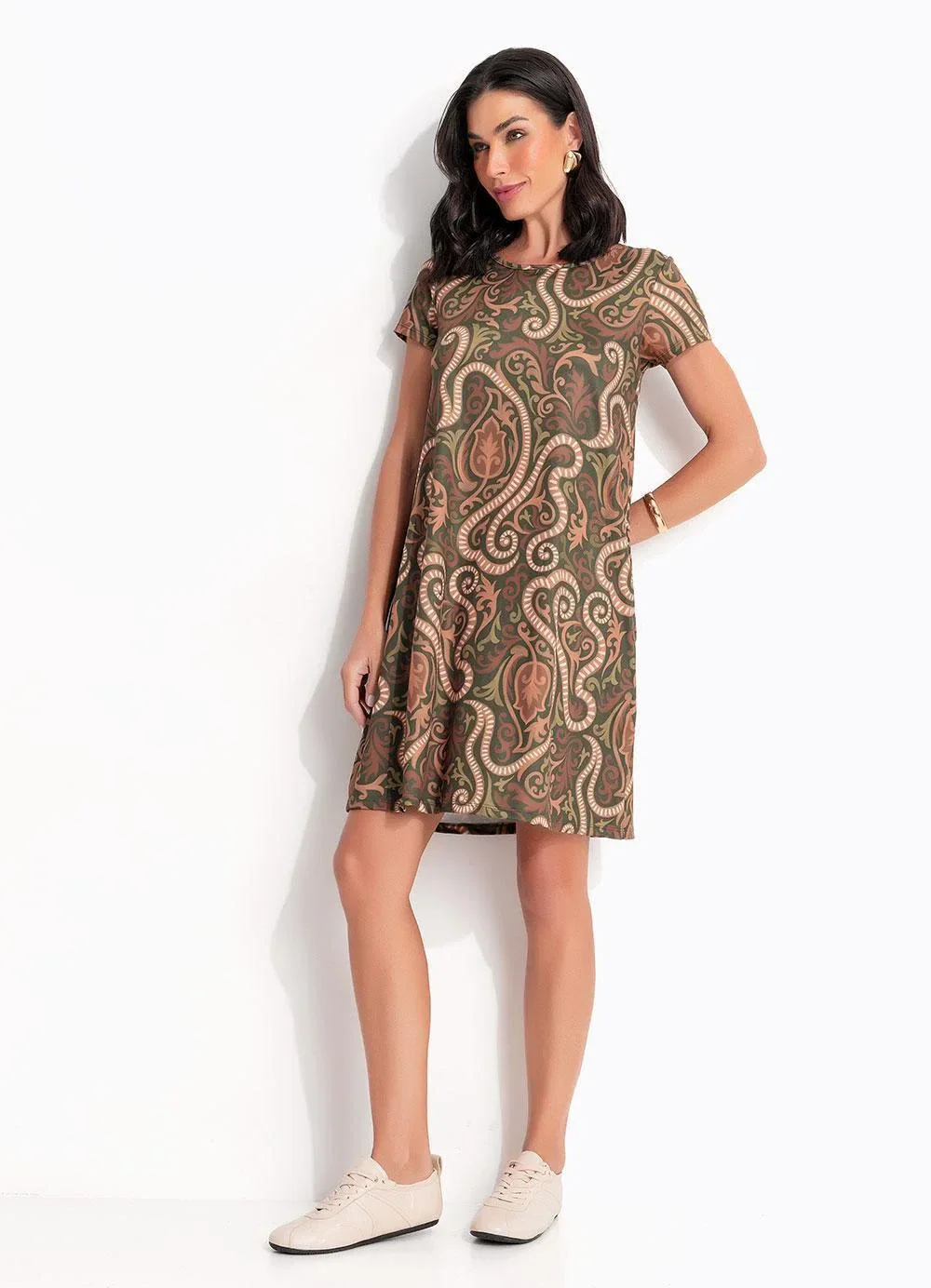 Quintess - Vestido Arabescos Verde em Malha Fria