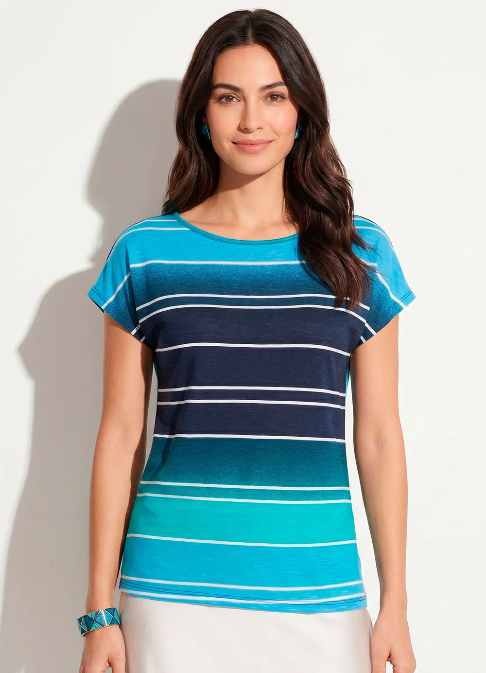 Quintess - Blusa com Mangas Curtas Listrada Azul