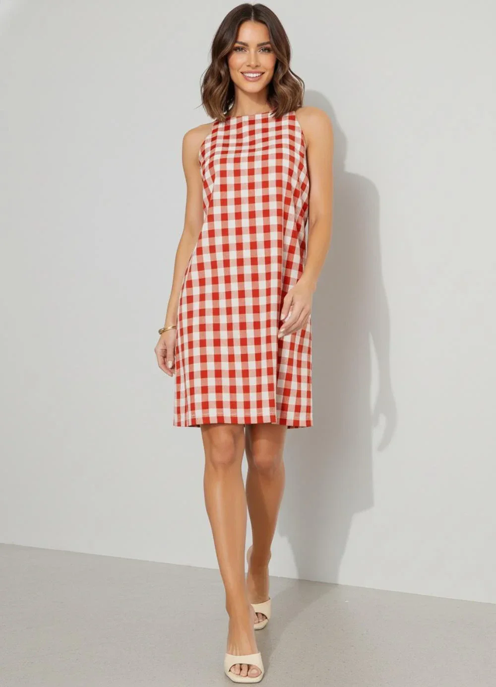 Quintess - Vestido Vichy Vermelho em Tecido de Poliéster