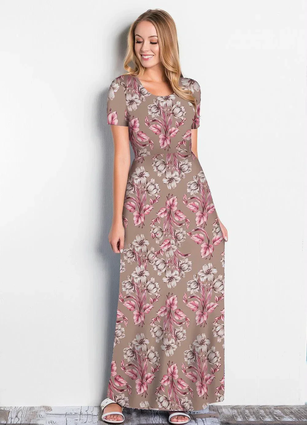 Rosalie - Vestido Longo Floral Nude