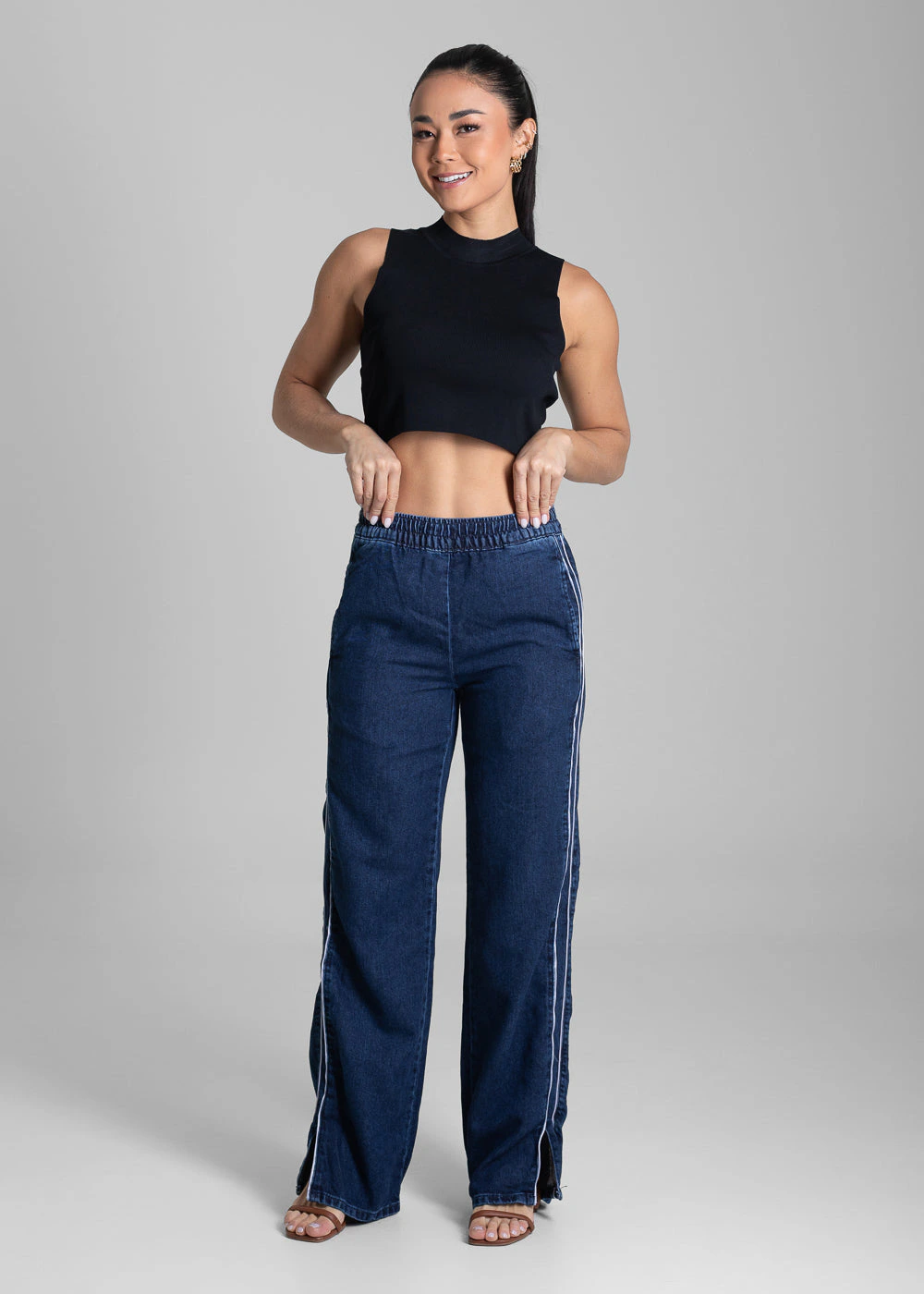 Calça Jeans Sawary Wide Leg Fenda - 281327 AZUL