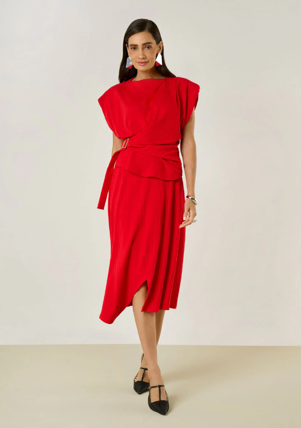 Blusa Maria.Valentina Ajustada Decote Canoa Manga Curta Padrão Vermelho