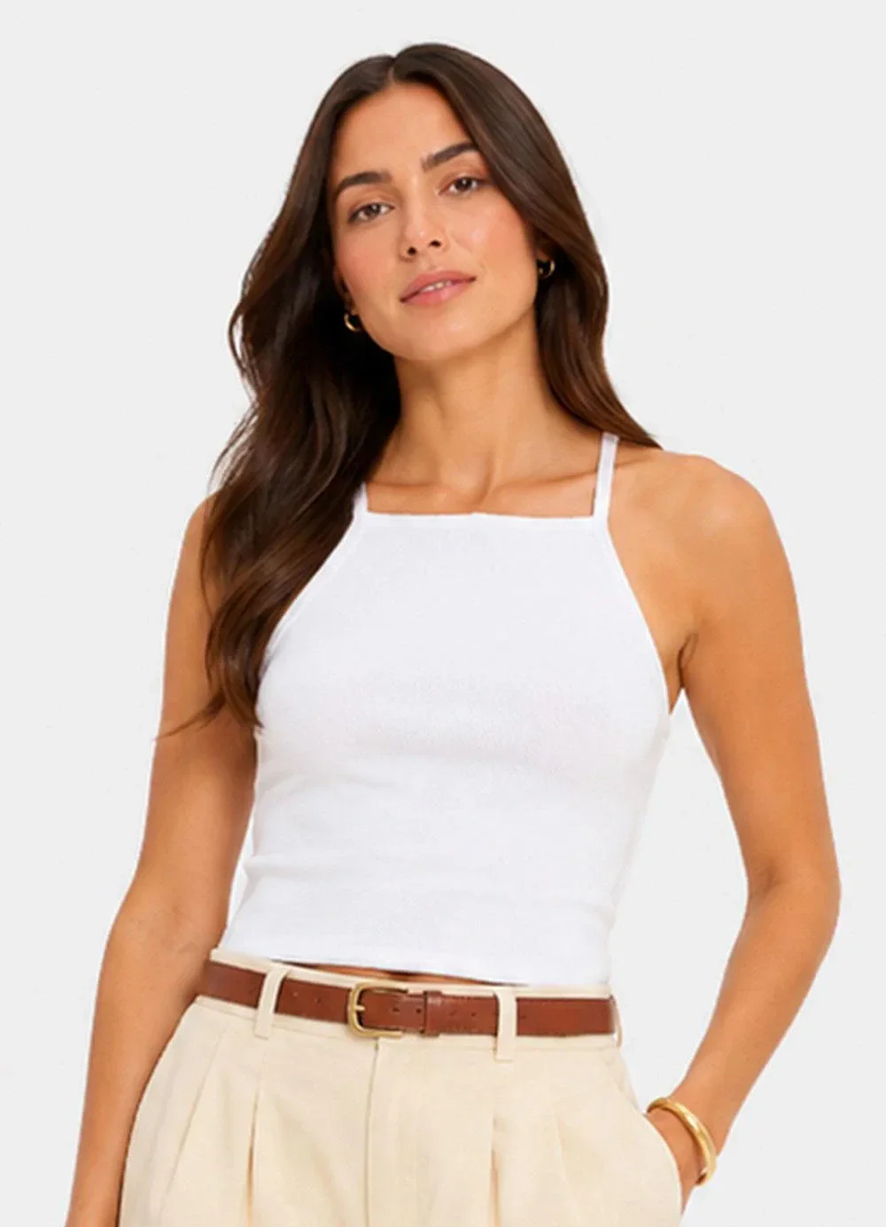 Infinita Cor - Blusa de Alça Feminina Tecido Henera Branco
