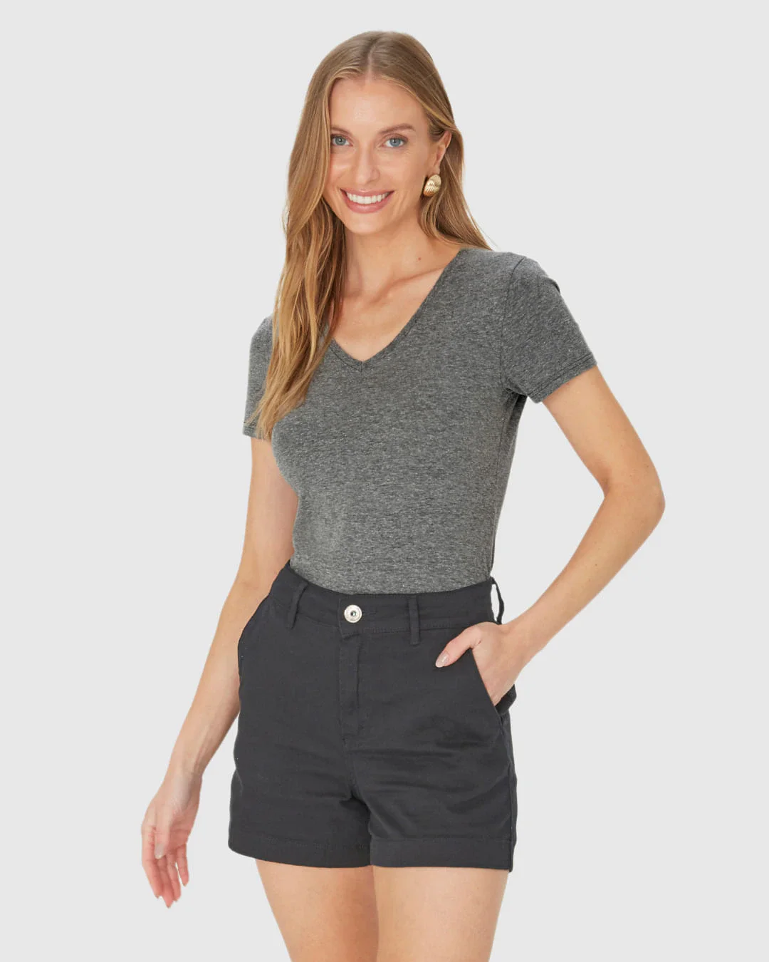 Camiseta Básica Feminina Decote V Em Algodão
