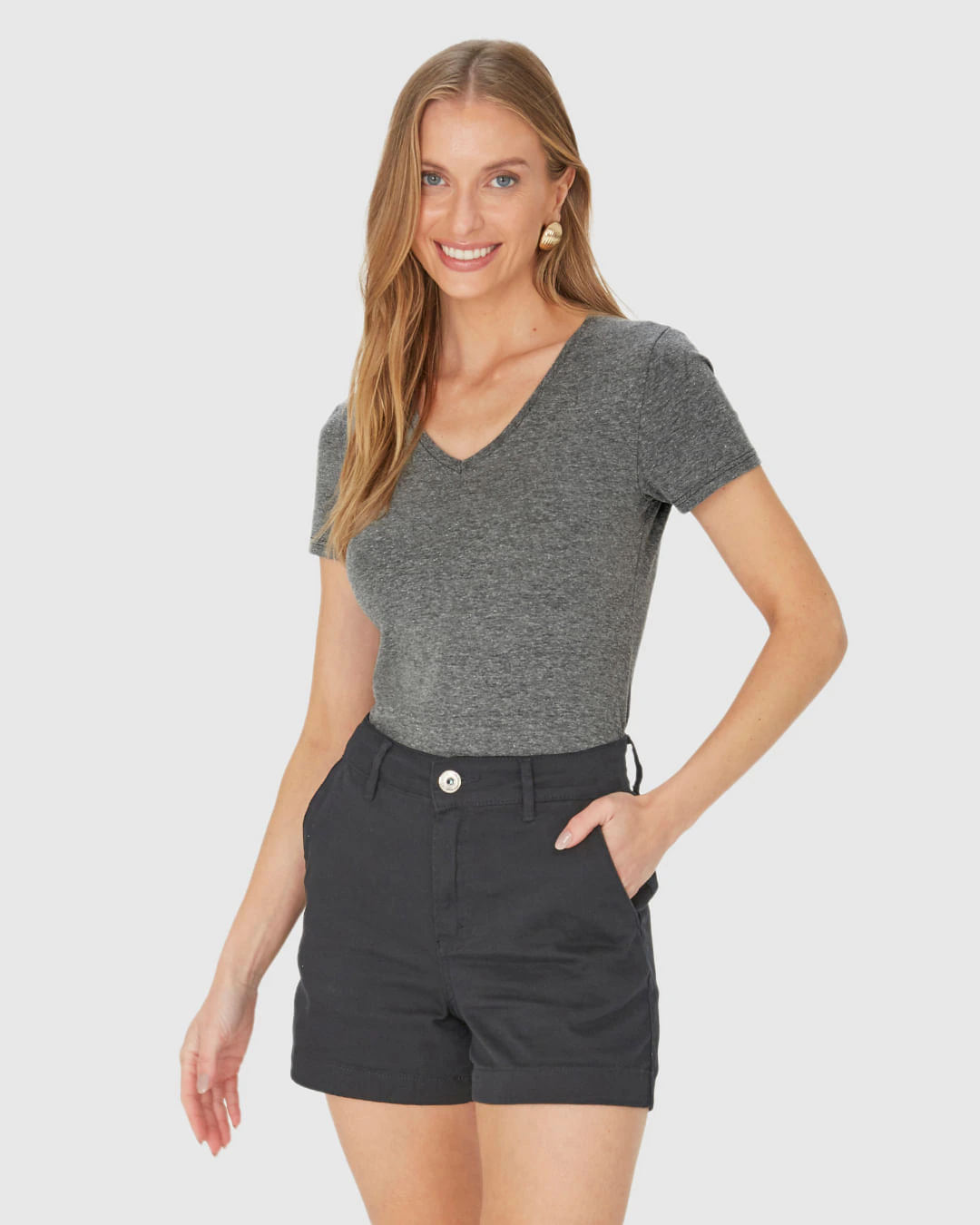 Camiseta Básica Feminina Decote V Em Algodão