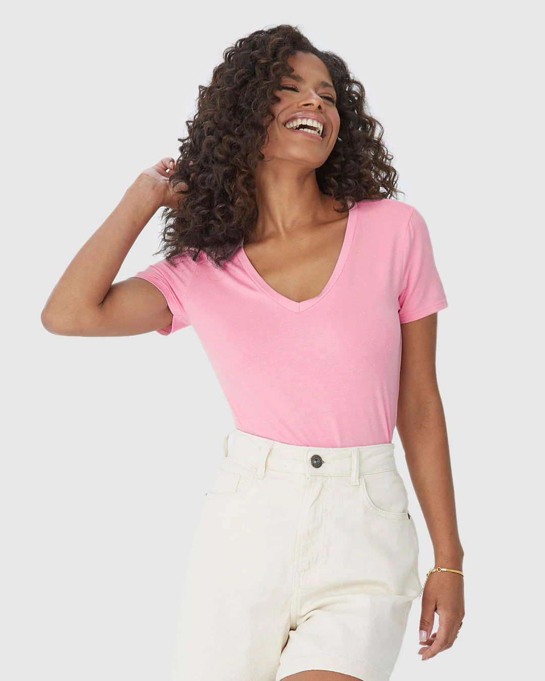Blusa Básica Feminina Decote V Em Viscose Botonê