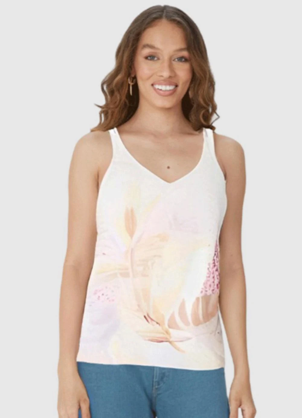 Malwee - Blusa Off White Ampla Floral em Viscolinho