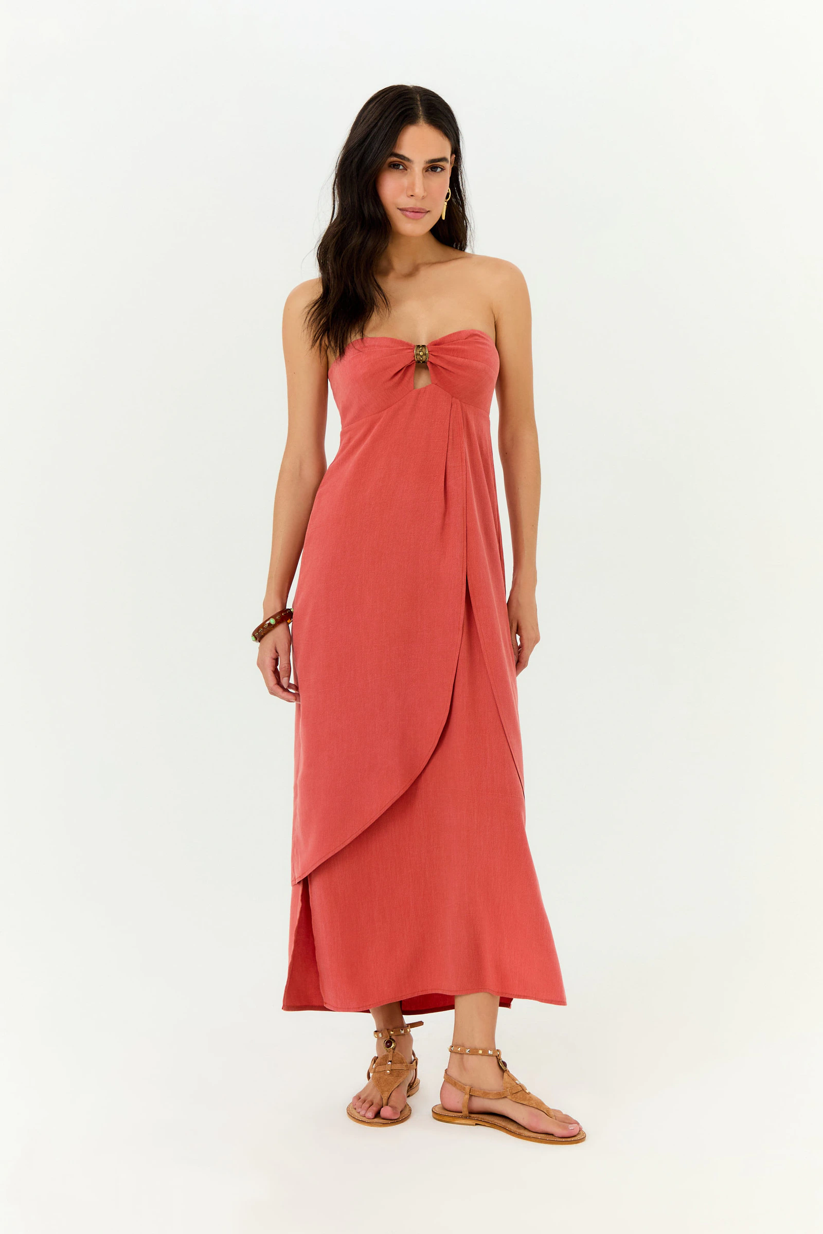 Vestido Midi Sem Alça Passador Decote