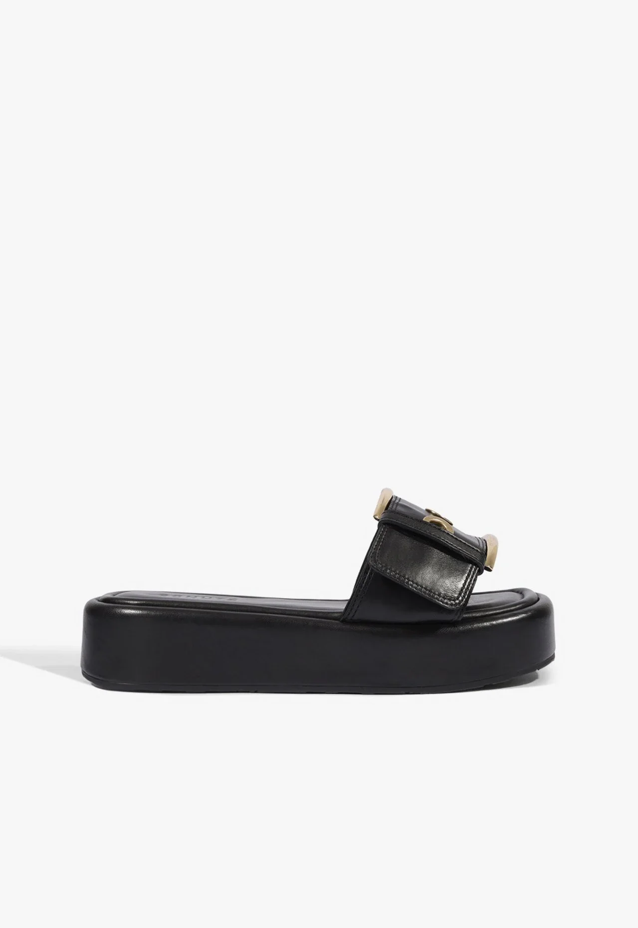 Papete Flatform Bico Quadrado Couro Preta