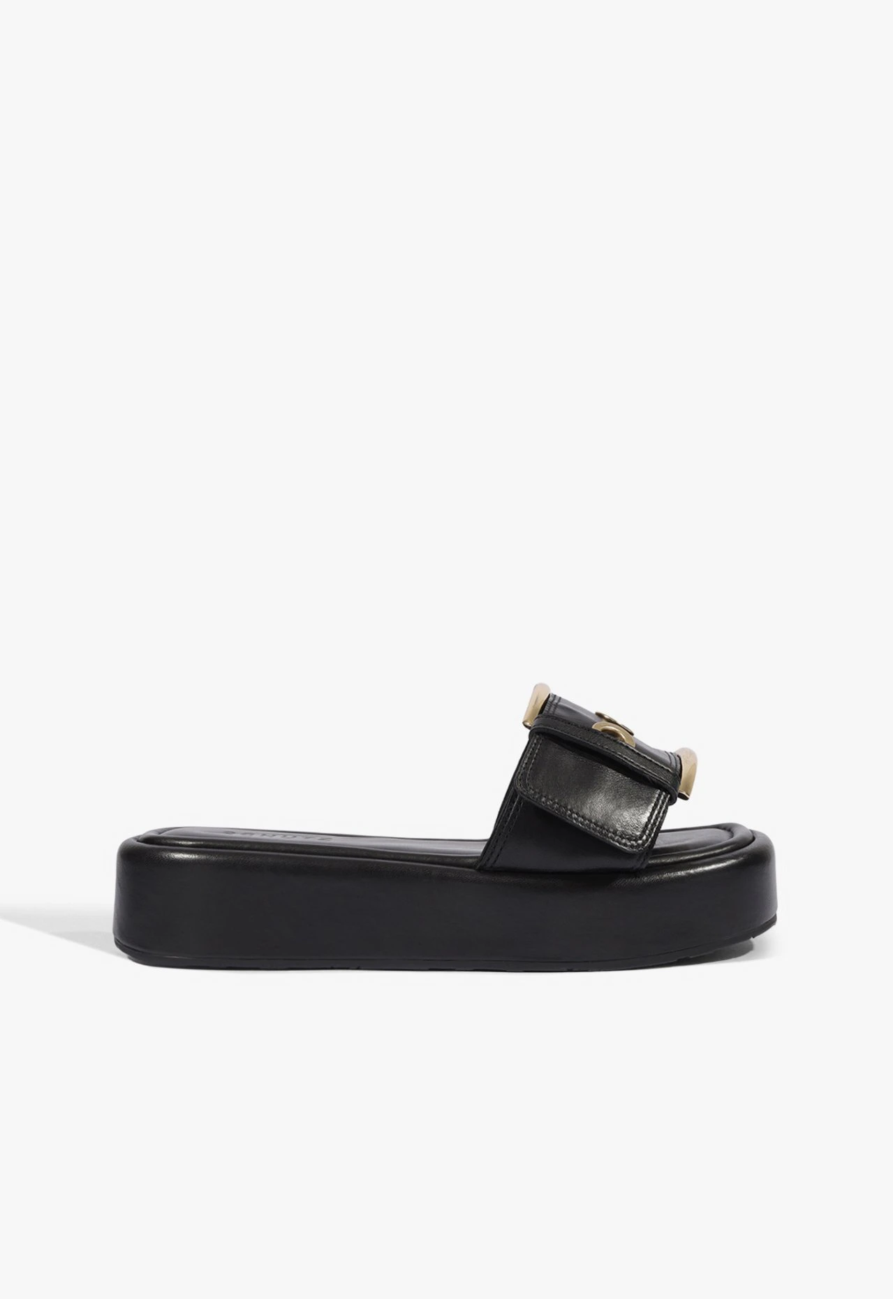 Papete Flatform Bico Quadrado Couro Preta