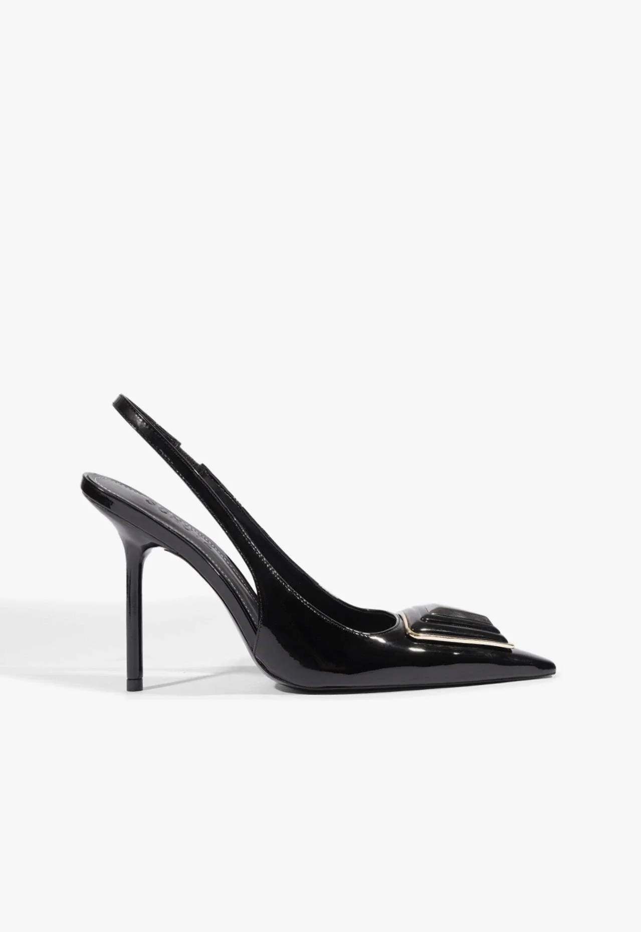Scarpin Slingback Bico Fino Couro Preta