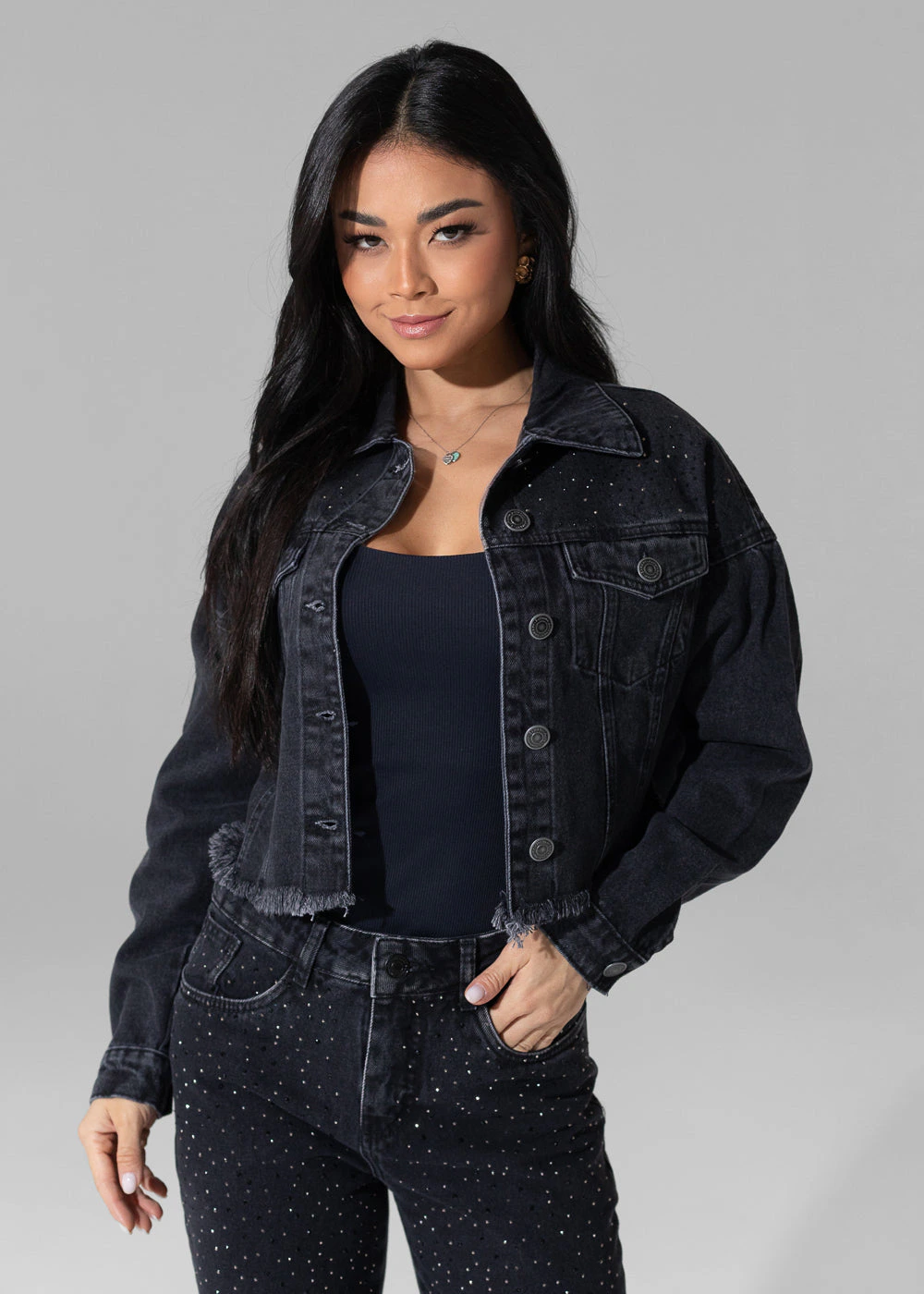 Jaqueta Jeans Sawary Brilho - 282603 AZUL
