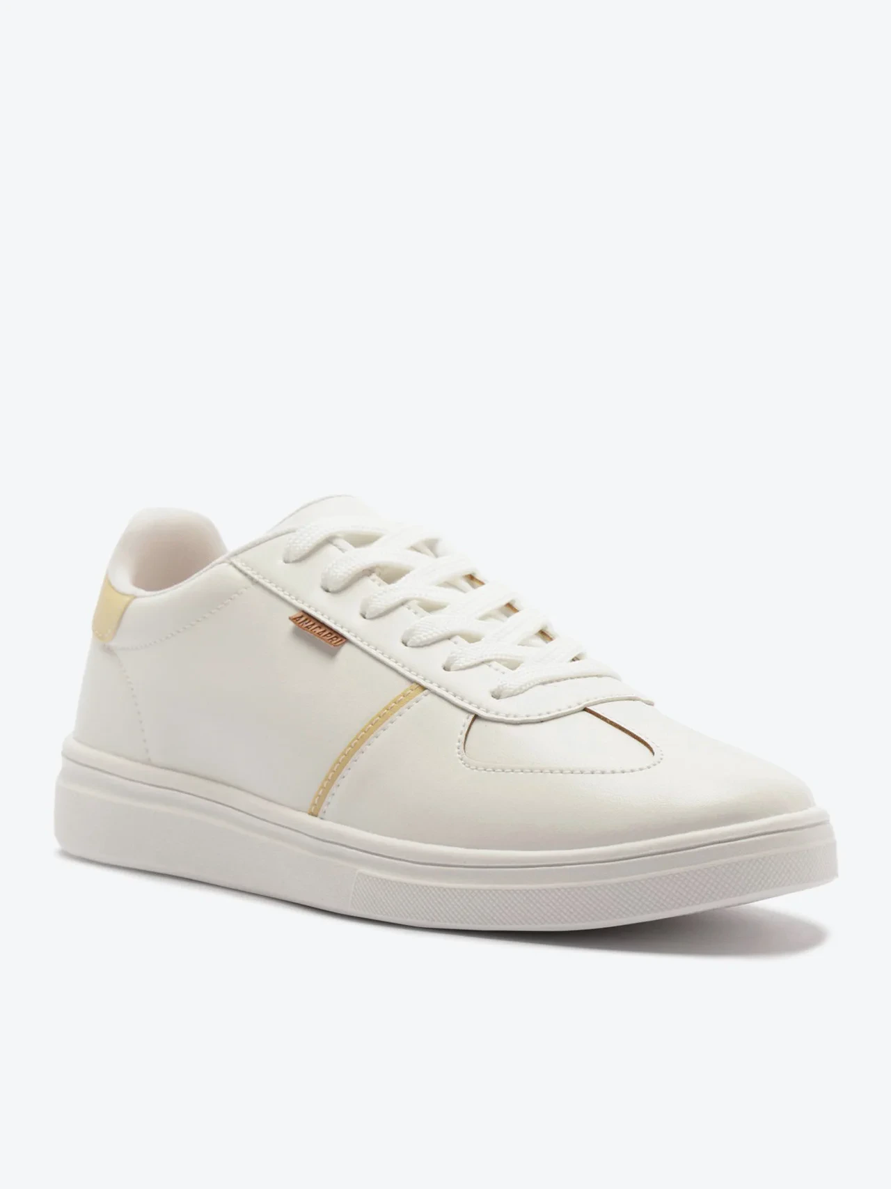 Tênis Detalhe Listra Lateral Branco e Amarelo