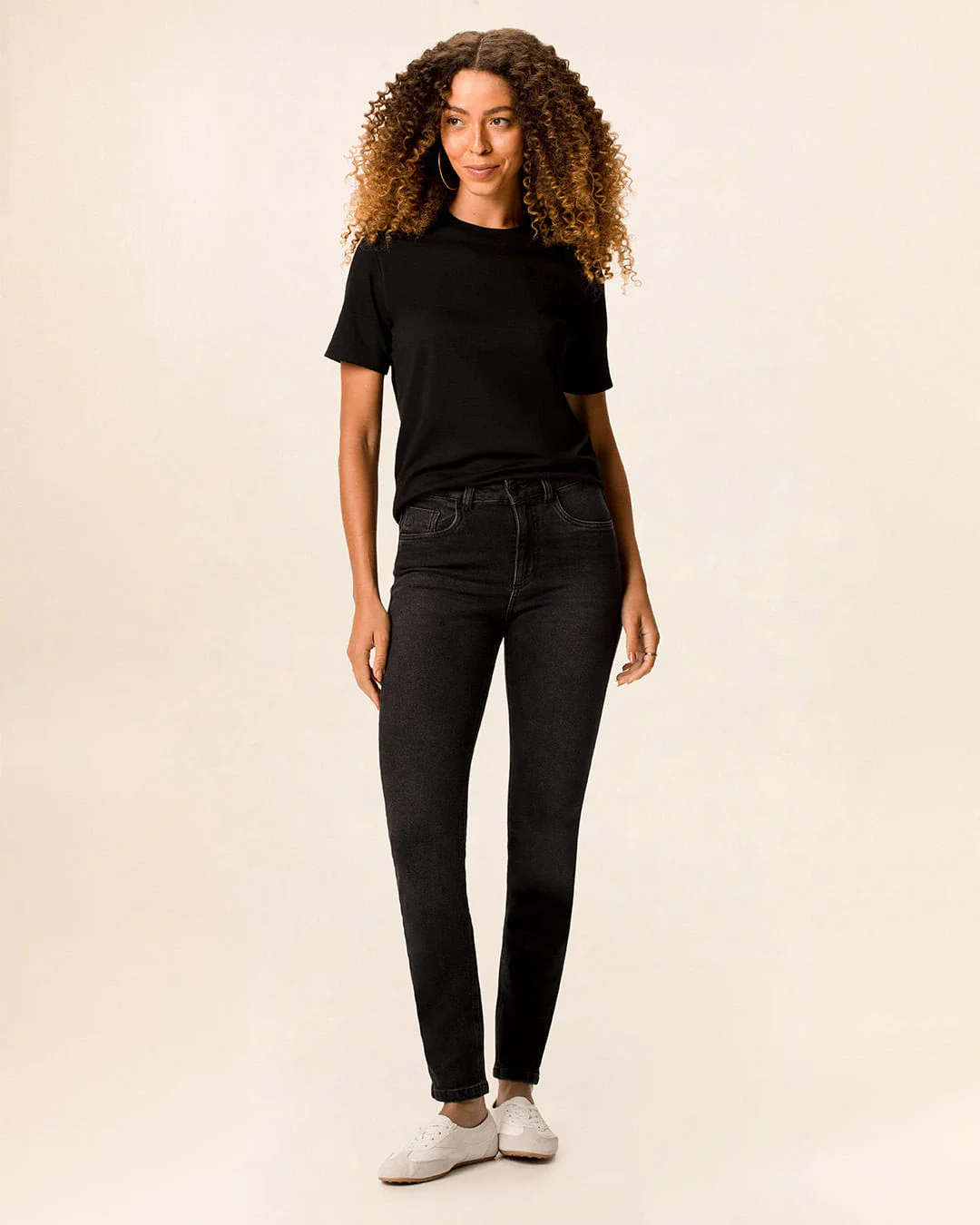 Calça Feminina Skinny Cintura Média Bolso Funcional Em Flex Jeans