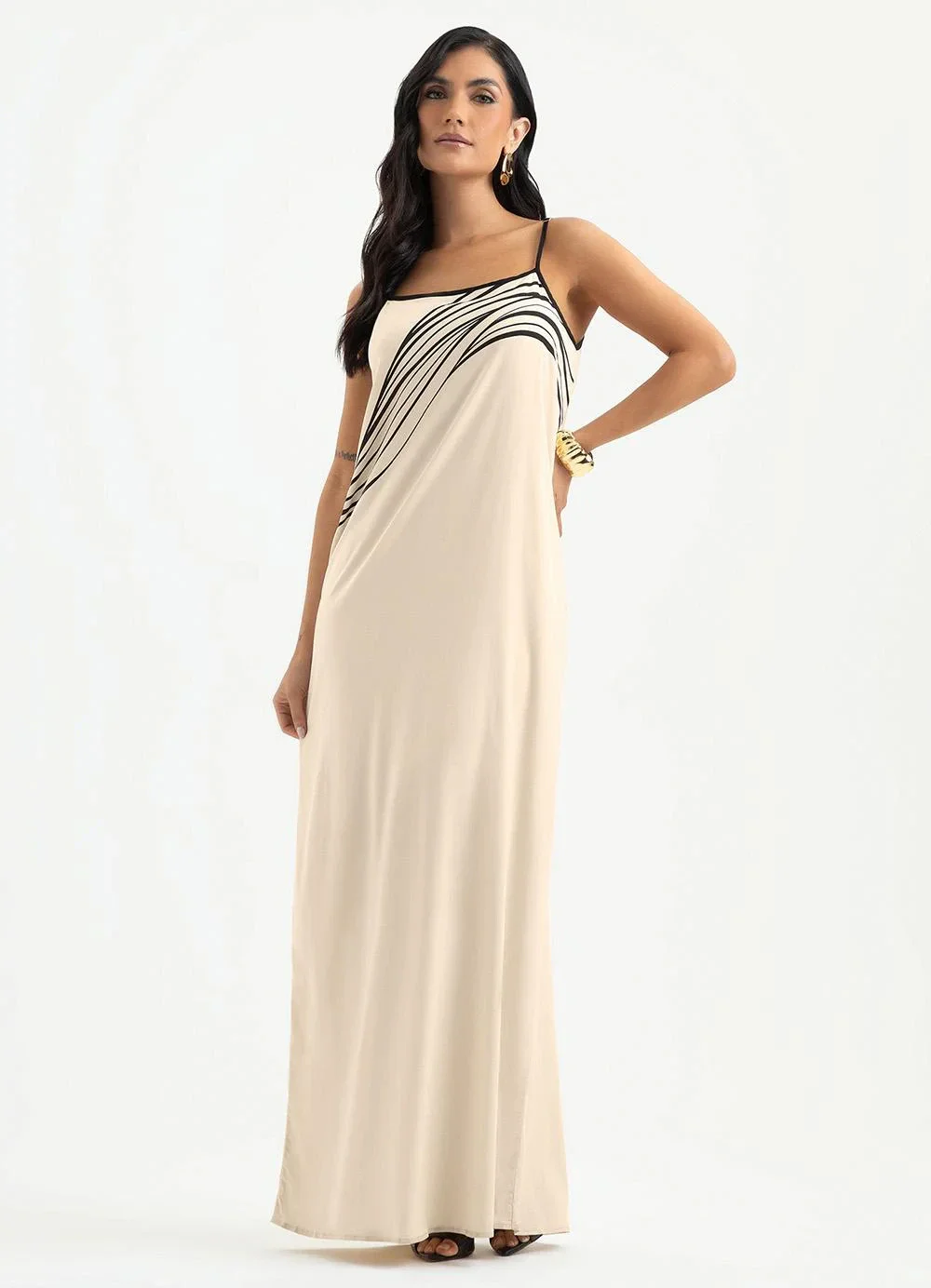 Cativa - Vestido Longo em Viscose Bege