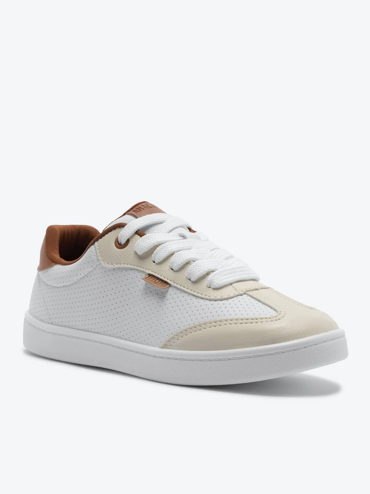 Tênis Detalhes Texturizados Na Lateral Branco e Marrom