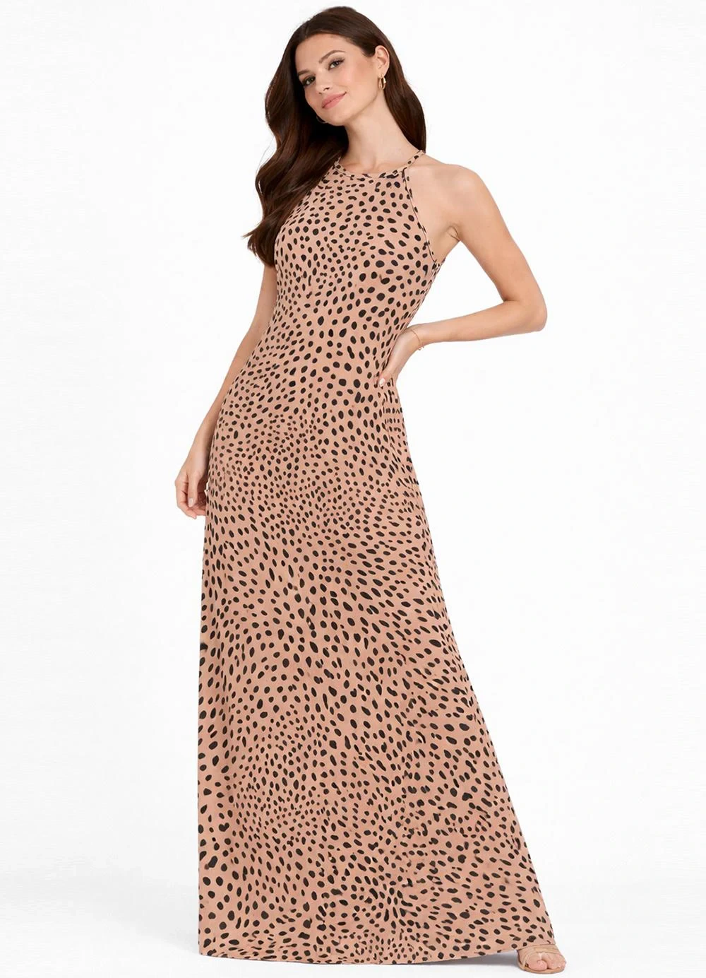 Infinita Cor - Vestido Longo Estampado sem Manga Marrom