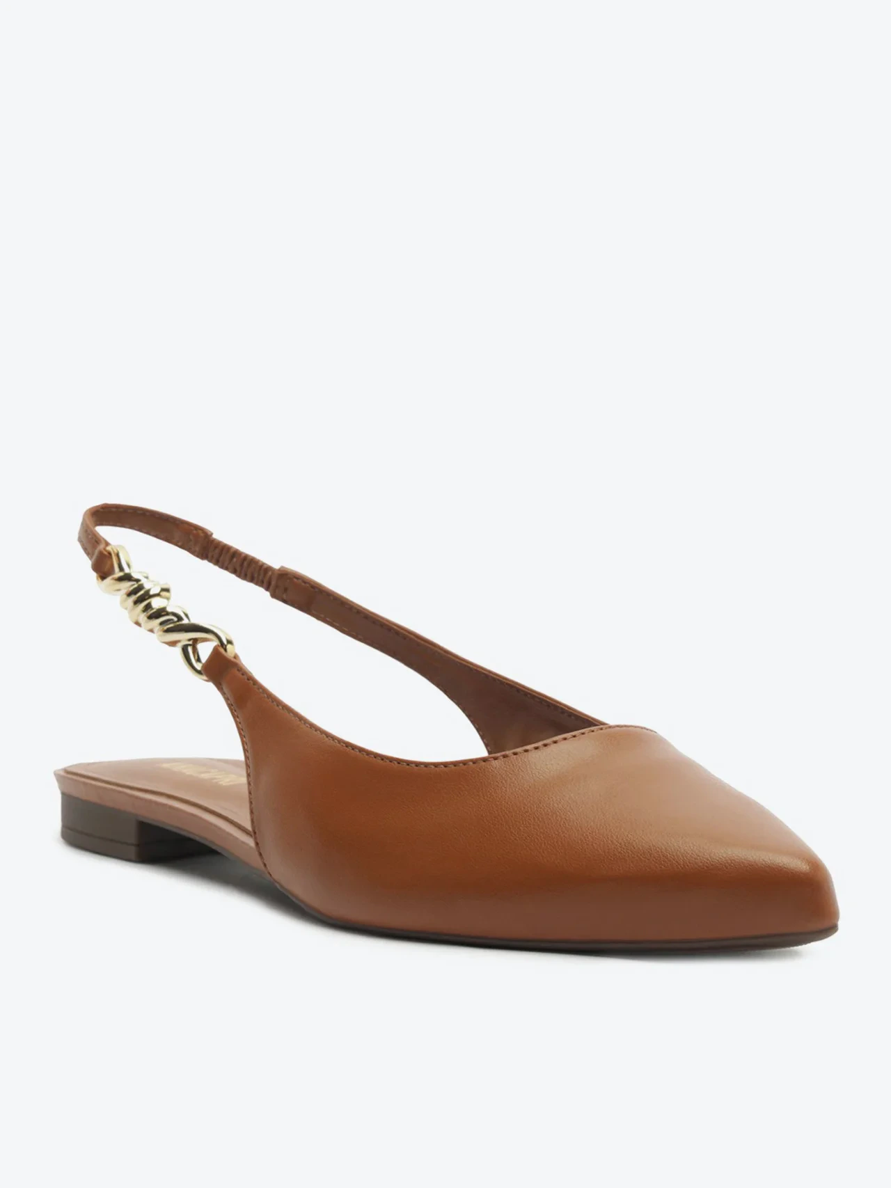 Sapatilha Slingback Bico Fino Detalhe Metal Marrom